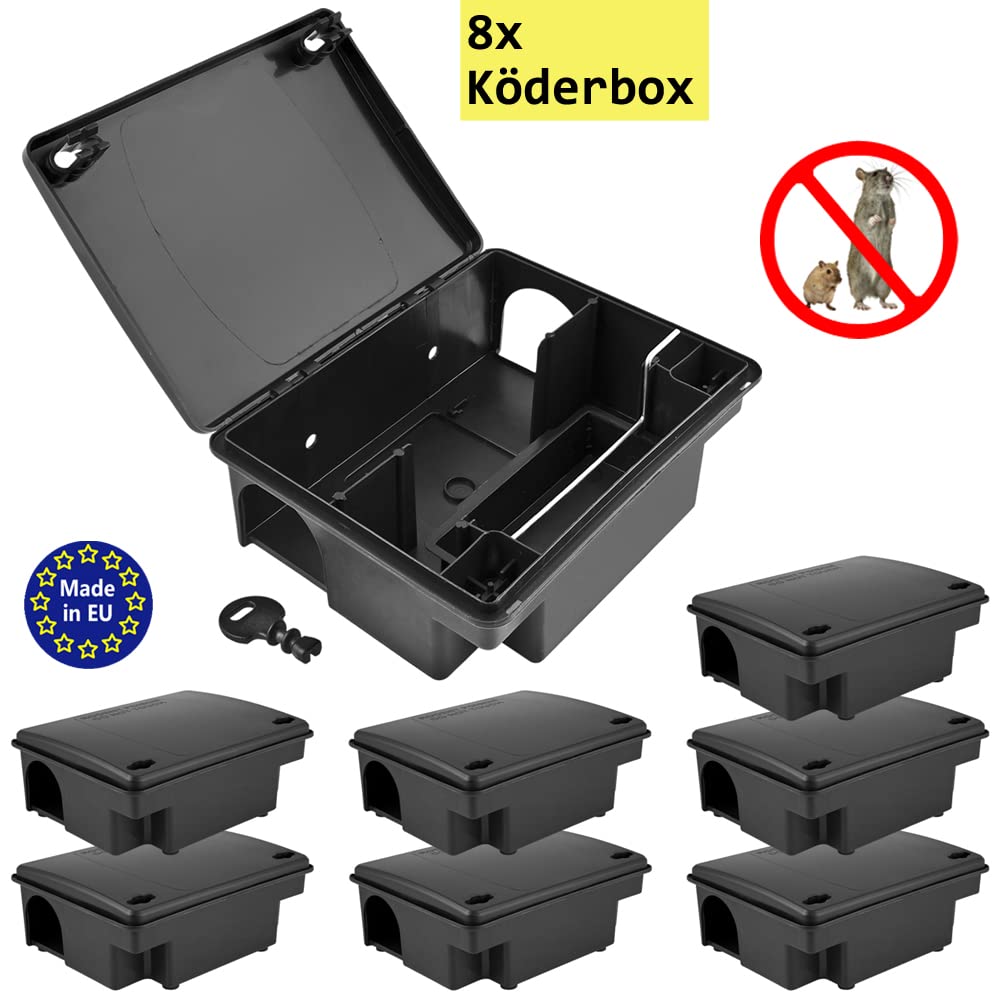 8 x Köderstation Ratten Set Köderbox Garten Box Mausfalle Mäuse Rattenköderbox Rattenköderstation Rattenfalle Kinder- Haustiersicher Koederbox Gift Petigi