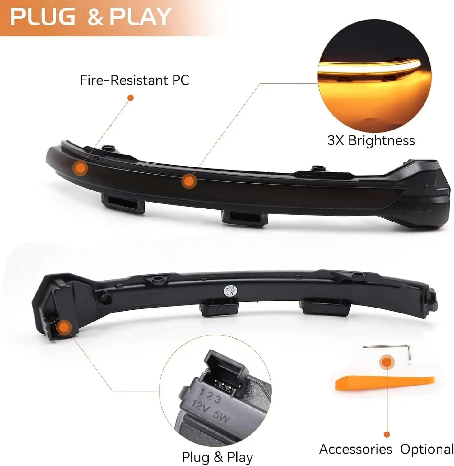Dynamic Turn Signal LED Side Wing Rearview Mirror Indicator Blinker Sequential Light Compatible with VW Golf MK7 7.5 VII GTI R GTD TSI 2015+