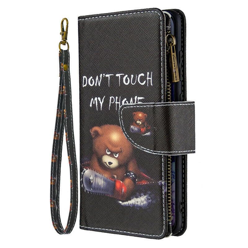 Étui Samsung S21 Plus avec fermeture éclair et rabat en cuir motif petit ours