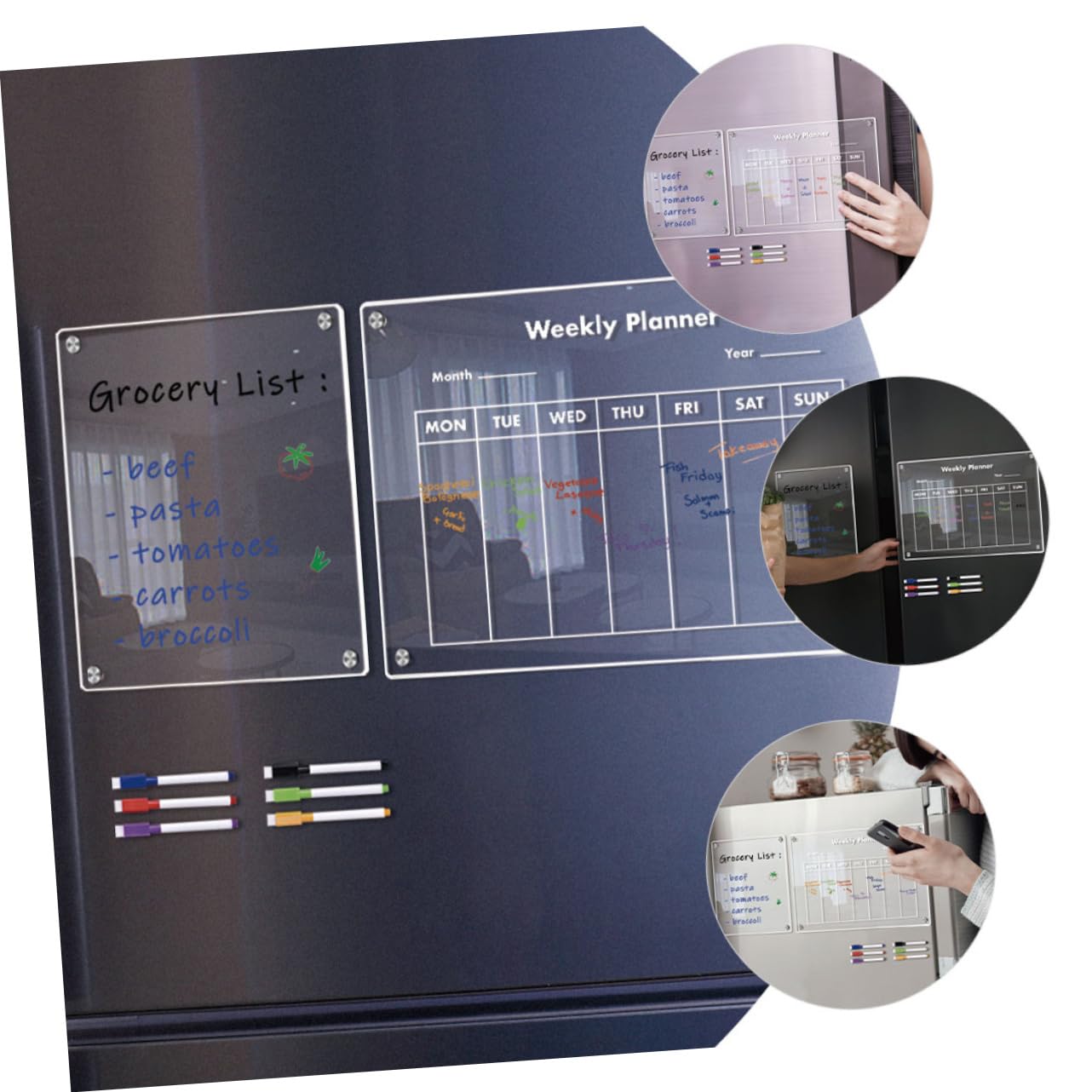 NUOBESTY Calendrier Magnétique 2025 Planificateur Frigo en Acrylique, Tableau Blanc Effaçable à Sec pour Réfrigérateur, Liste de Tâches et Rappels