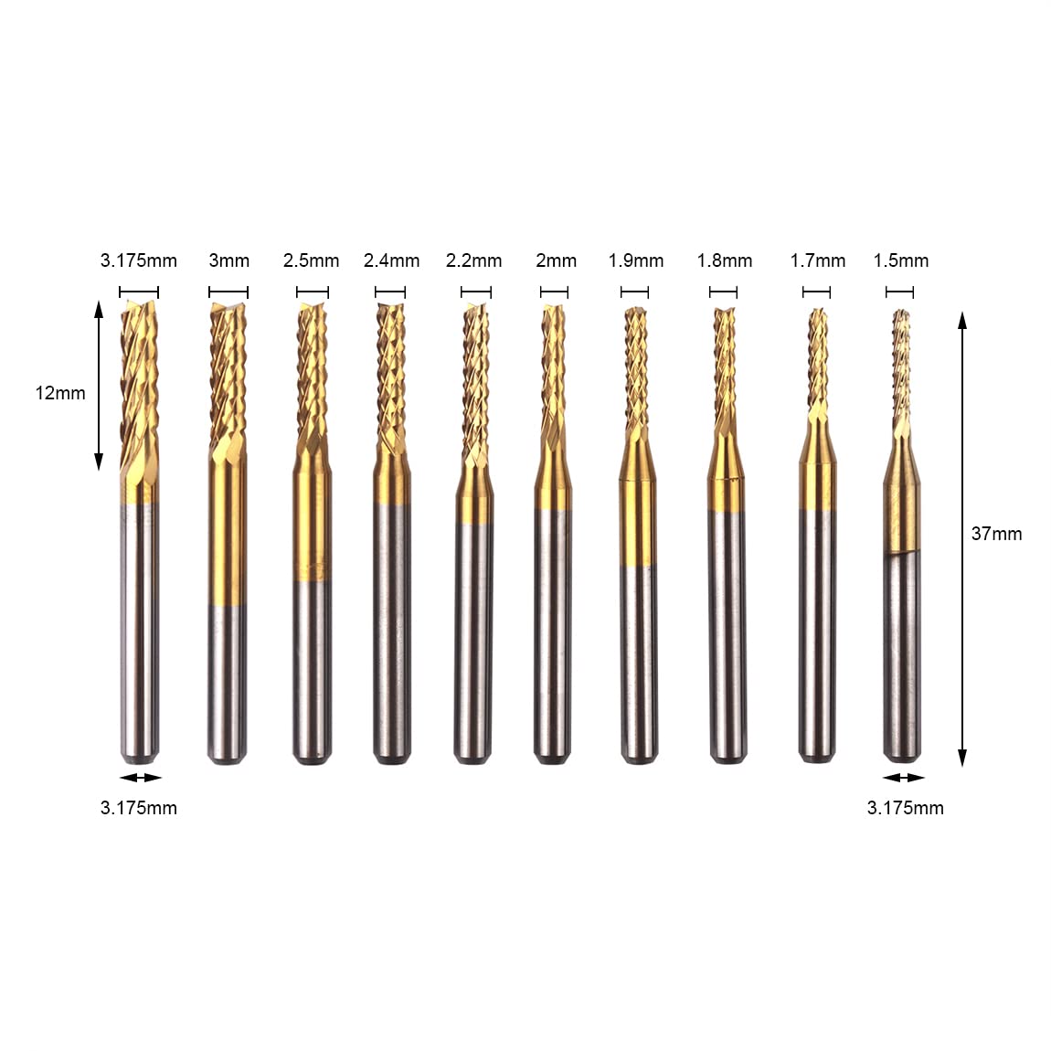 End Mills Cnc Router Bits, 1/8 Shank Cnc Cutter Milling Carving Bit Flat Nose Ball Nose End Mill Nano Blue Coat Titanium Coat Cnc Bits10pc Corn