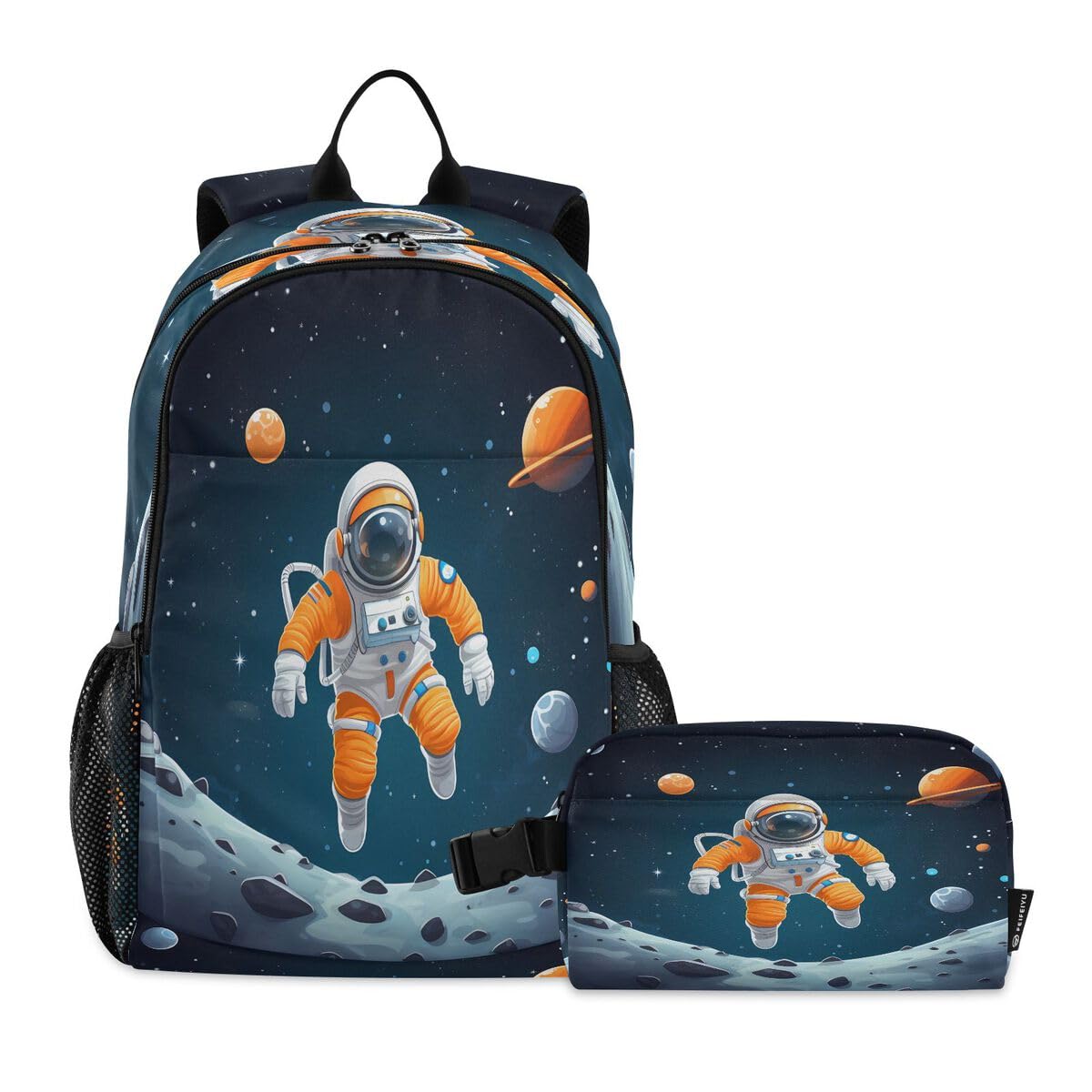 Sac à dos espace bleu avec pochette repas pour les sorties scolaires des enfants