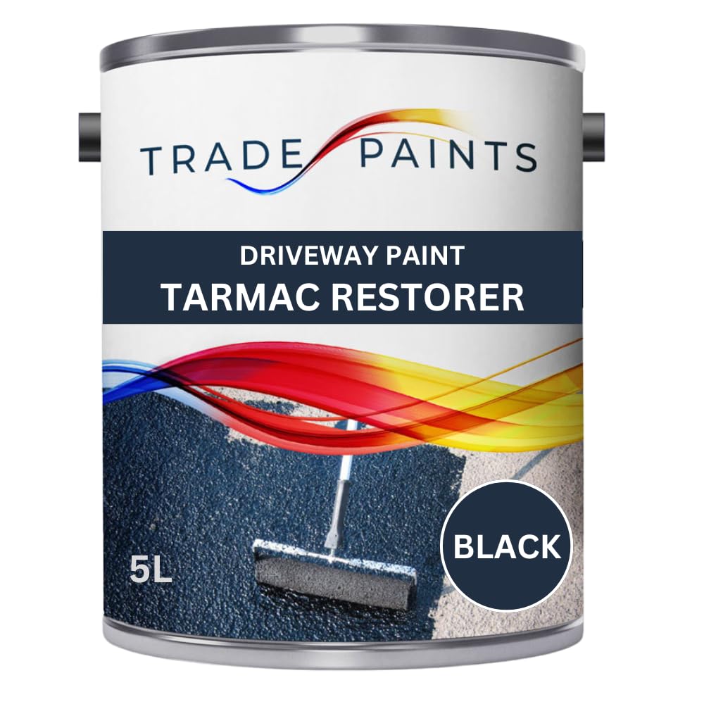 Driveway Restorer Paint For Tarmac, Asphalt, Stone, Brick & Block - High Performance Tarmac Paint For Driveways (Black, 5 Litre)