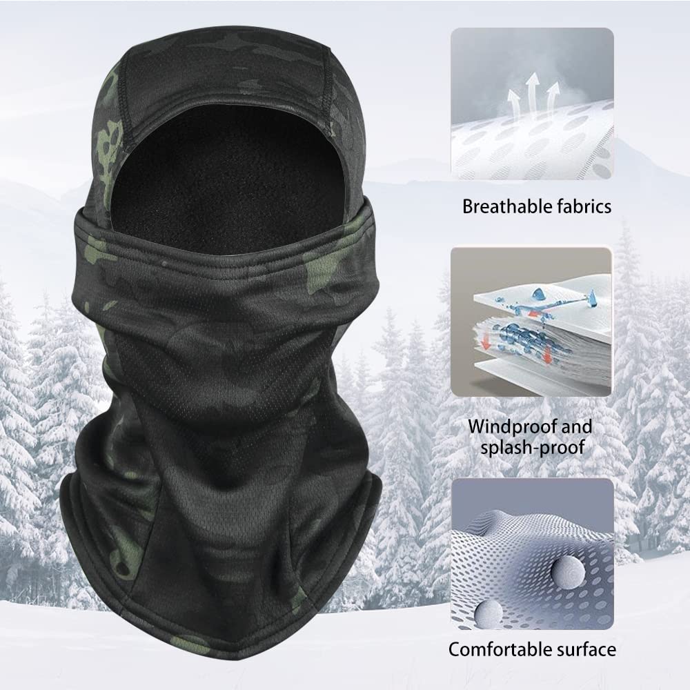 Warme Fleece-gefütterte Sturmhaube, Skimaske, Winter-Tarnmuster, winddicht, Halstuch, für Herren und Damen, Motorrad, Radfahren, Jagd, Snowboarden, Schwarz, Camo, Einheitsgröße, Schwarz-Camo,