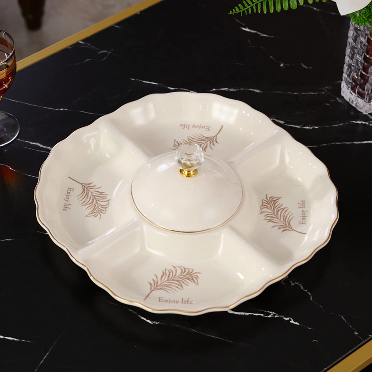 Miska na owoce, Wysokiej klasy ceramiczny talerz na suszone owoce z 5 siatkami, wykwintne przekąski taca cukierki, kompot orzechów i stojak jagody/niebieska(Lime)