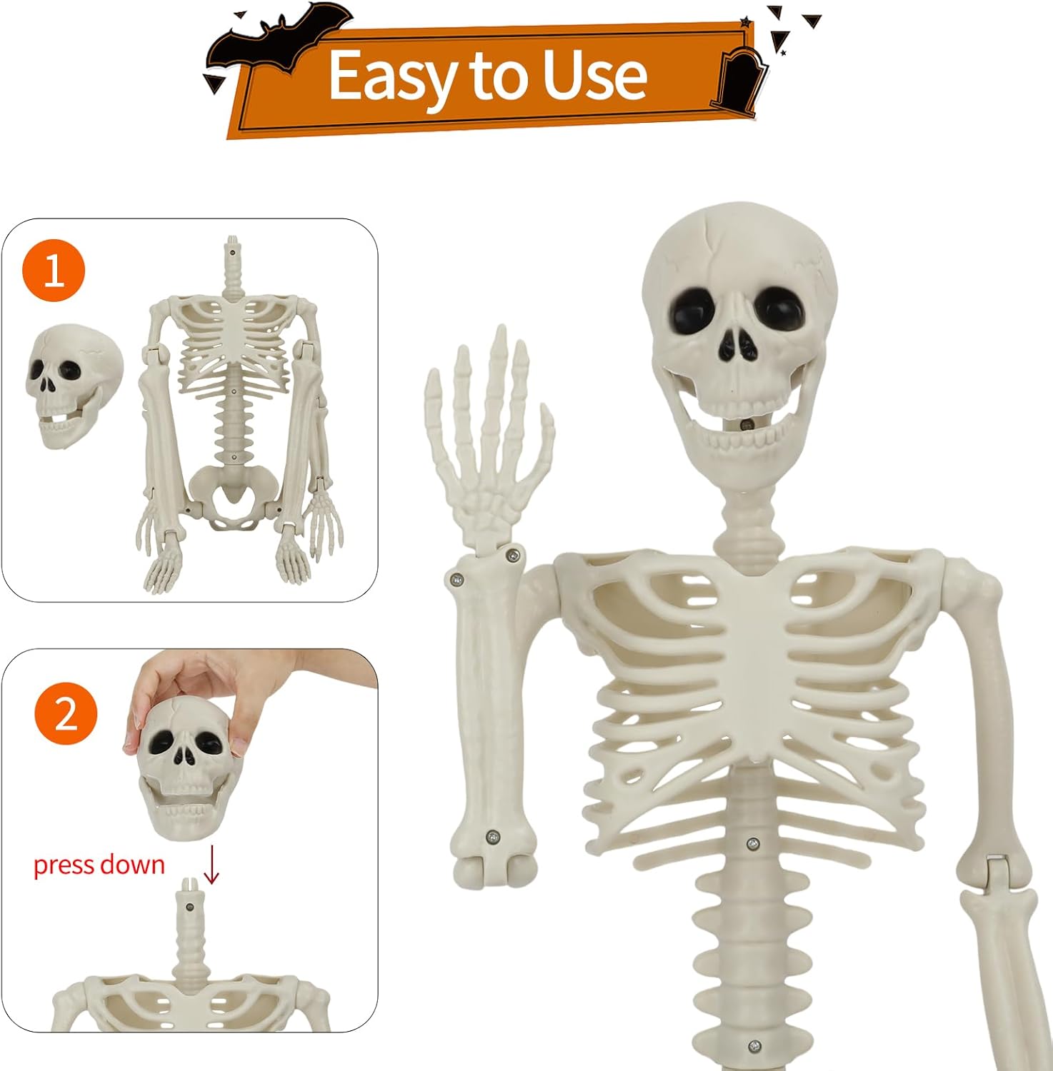 5 Pack Halloween Skeleton Decorations, 2 Pack 36" Full Body Joints Posable Skeleton with 3 Pack 16" Small Skeleton, Creepy Halloween Plastic Skeleton Decor for Haunted Houses Props, Garden, Graveyard