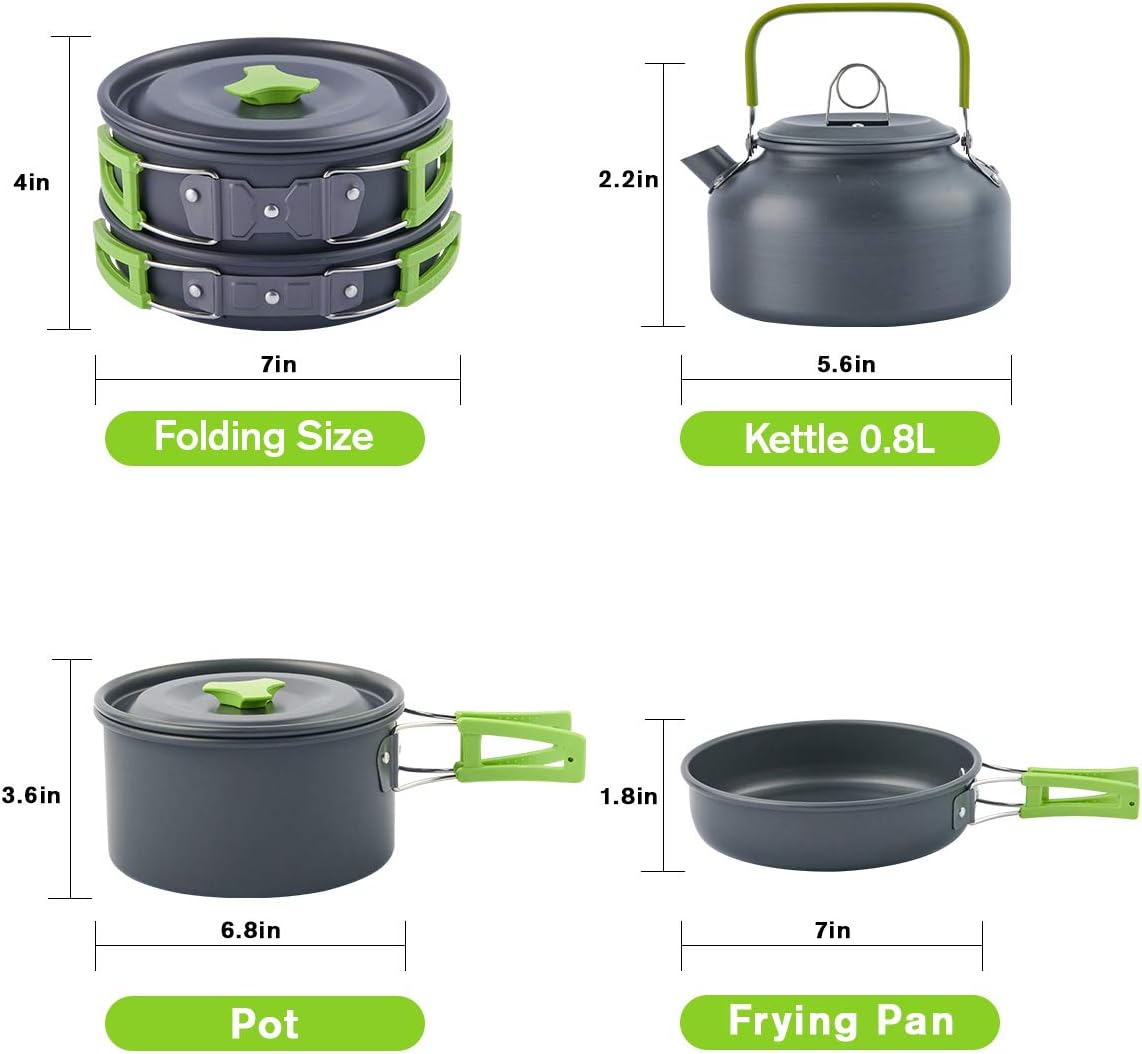 Eatcamp Camping Cookware Mess Kit for 1-3 Person Backpacking Cookware Set 12 Pcs Camping Pots and Pans Set with Mesh Bag for Outdoor Camping Backpacking Hiking Picnic