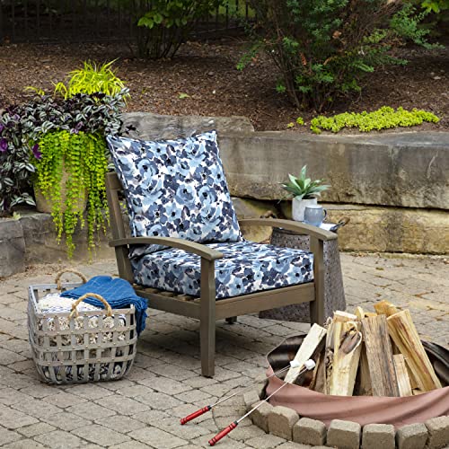 Image of Arden Outdoor Deep Seat Cushion Set (4-Pack), 24 in x 24 in, Weather-Proof, Rain-Proof, Fade Resistant Patio Cushion for Chair, Sofa, and Couch Blue Garden Floral
