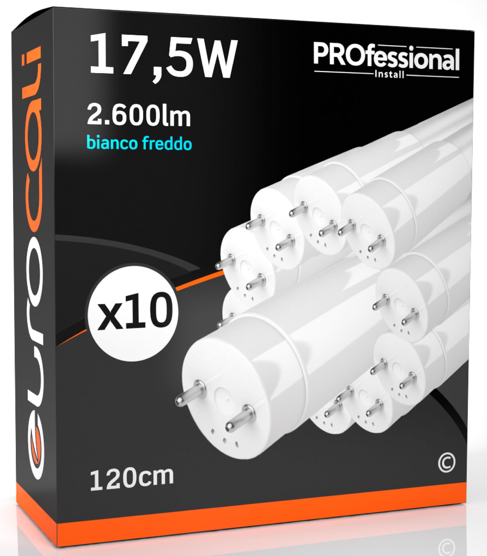 Eurocali 10x Tubo LED T8 17,5W 120cm Alta Luminosità 2600 lumen Fascio Luminoso 320° - Bianco Freddo 6500K - Sostituzione Neon