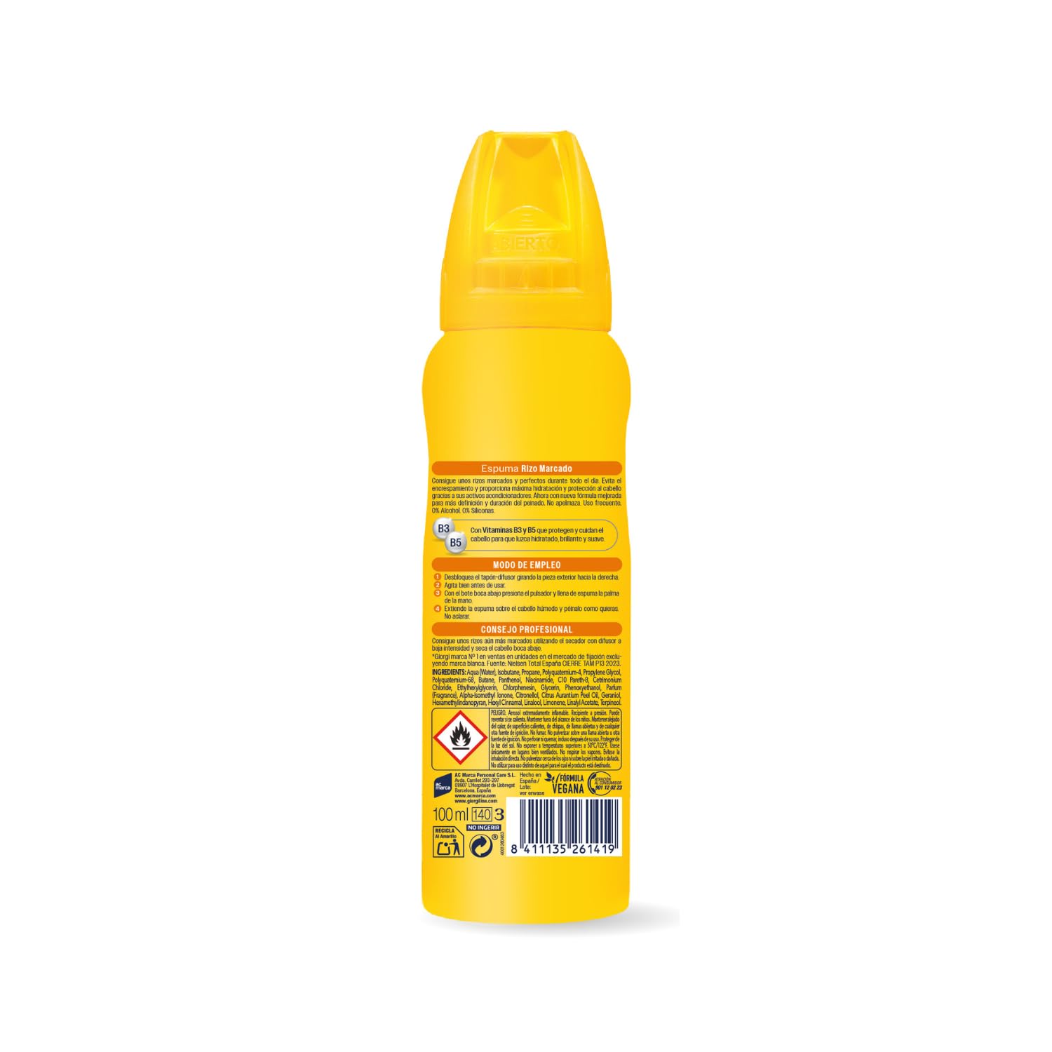 Giorgi Line - Espuma Rizo Marcado 48h, Anti Escrespamiento e Hidratación, 0% Siliconas y Alcohol, Fijación 4 - Formato Viaje, 100 ml