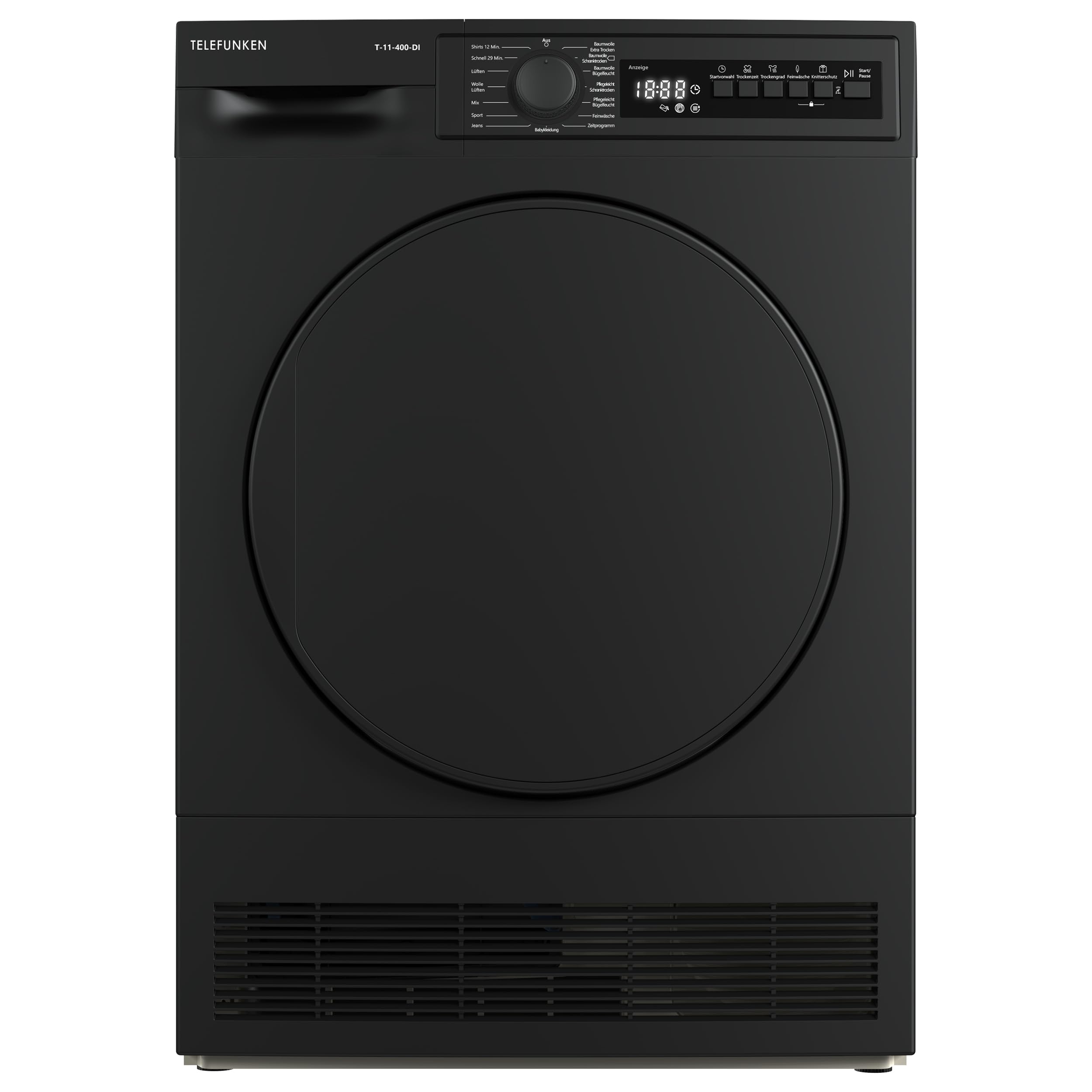 Telefunken T-11-400-DI Kondenstrockner / 7kg Trockner mit 15 Programmen, Startzeitvorwahl, Knitterschutz & reversierenden Trommelbewegungen, dark-inox
