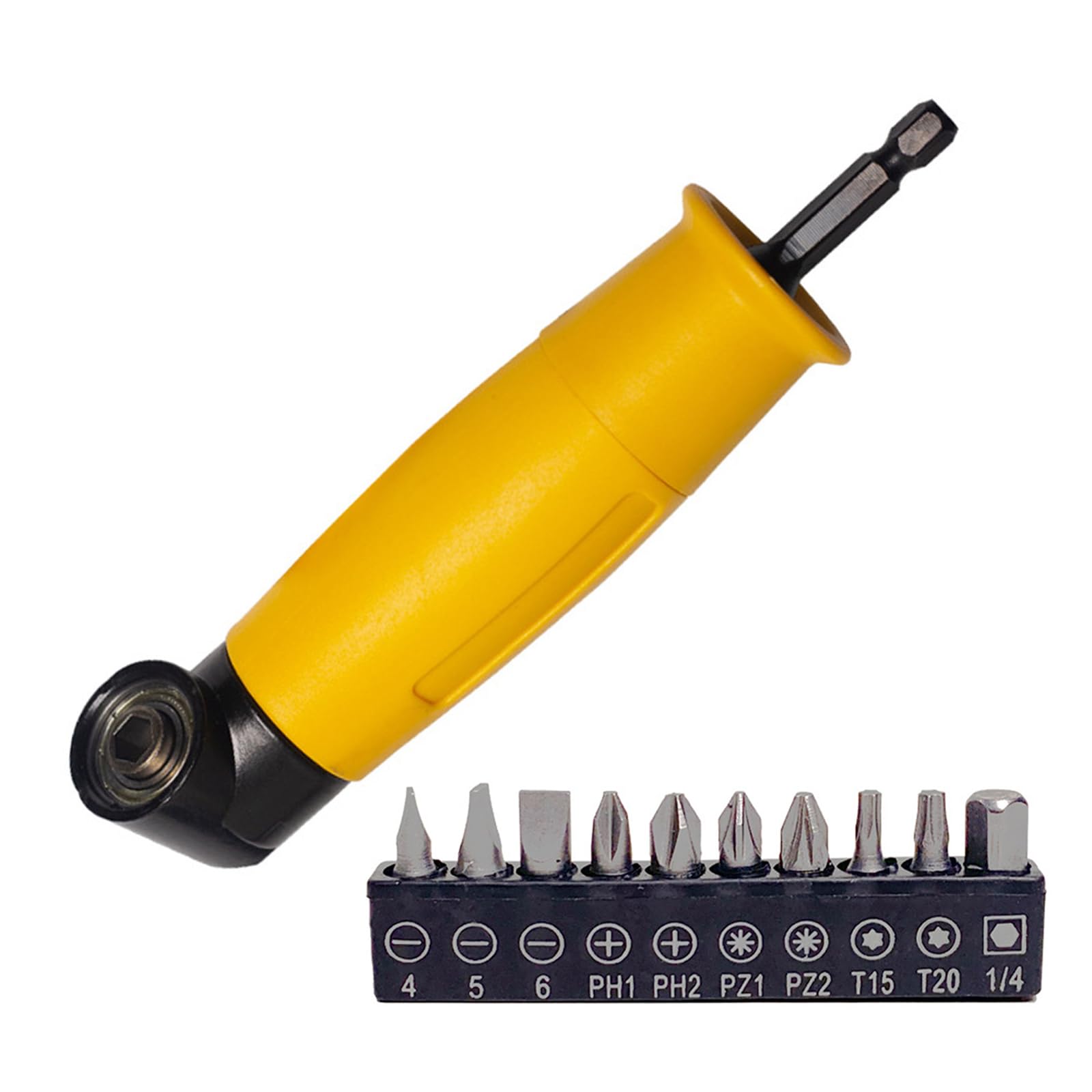 Piexangh Yellow Power Tool Extension Right Angles Drill Attachment Adapter For Various Drills For Enhances Efficiency In Confined Area Adapter