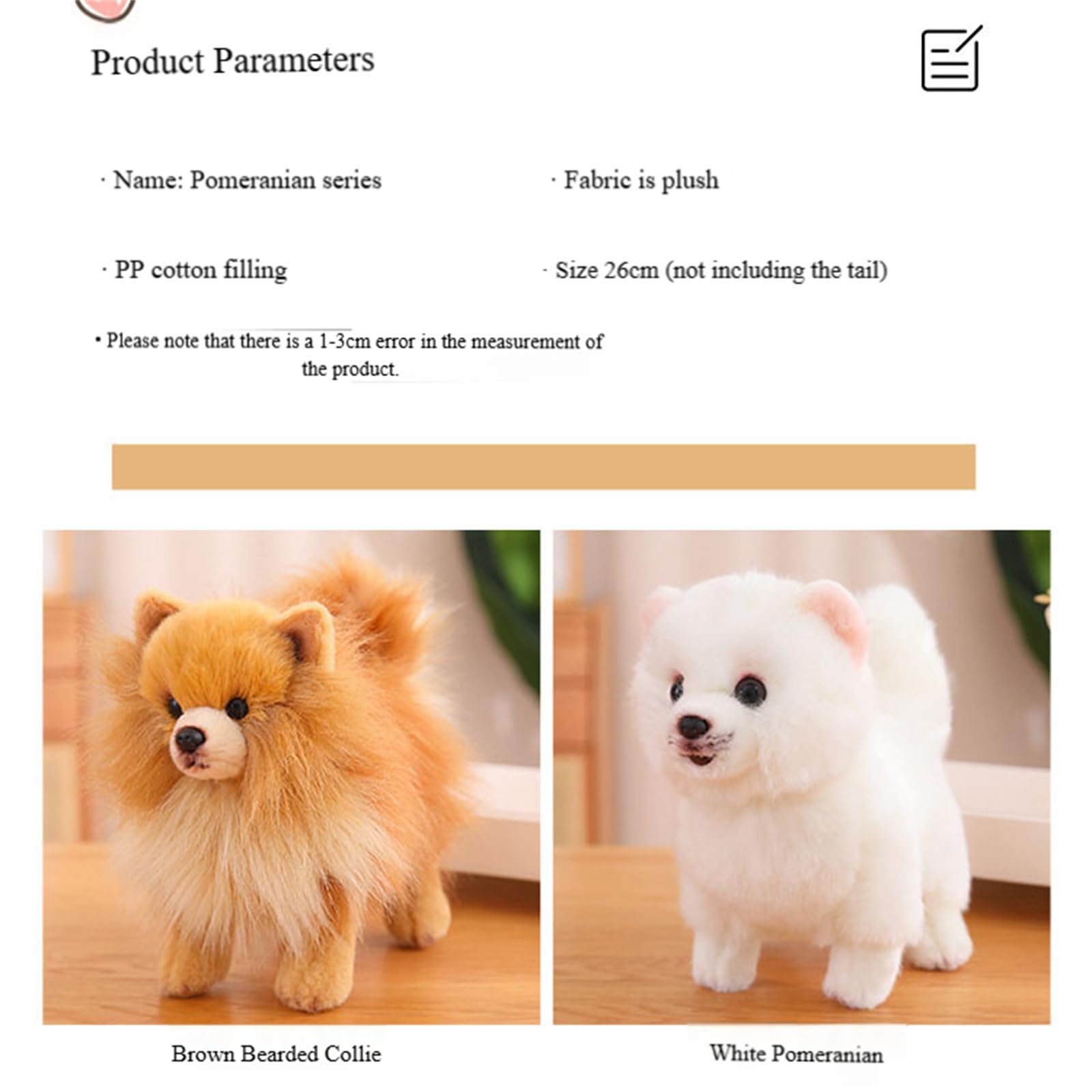 Plüschtier, Weiches Pomeranian-Hunde-Plüschtier, tierisches lebensechtes Hundeplüschtier, 26 cm(Brown Pomeranian)
