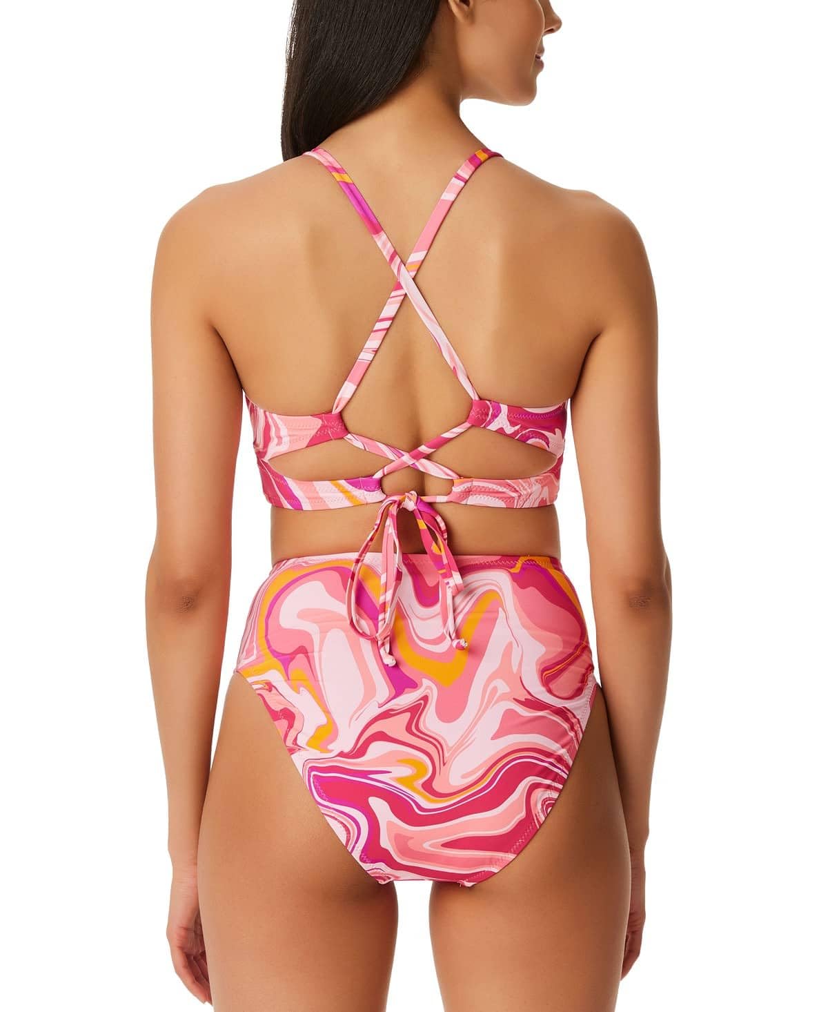 Jessica Simpson Bas de bikini taille haute Good Vibrations rose pour femme