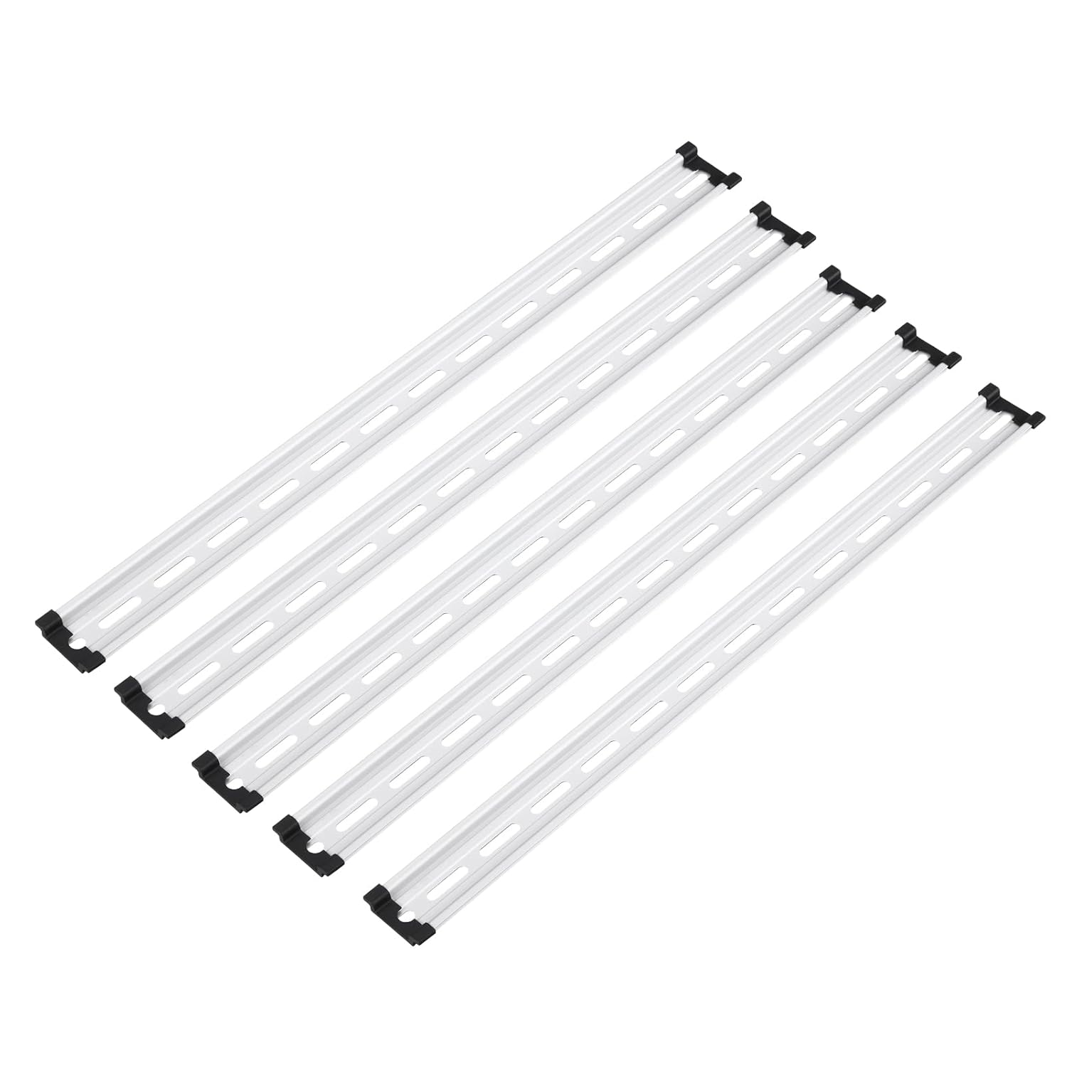 MECCANIXITY DIN Rail Slotted Aluminum Mounting Guide 22 Inch x 1.4 Inch x 0.3 Inch with Guide Rail Cover for Equipment Installation Pack of 6 Pcs, Silver Tone