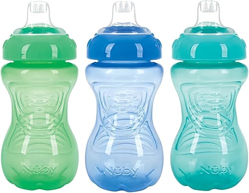 Nuby Taza de agarre fácil sin derrames, 10 onzas, paquete de 3 (verde, azul, aguamarina)