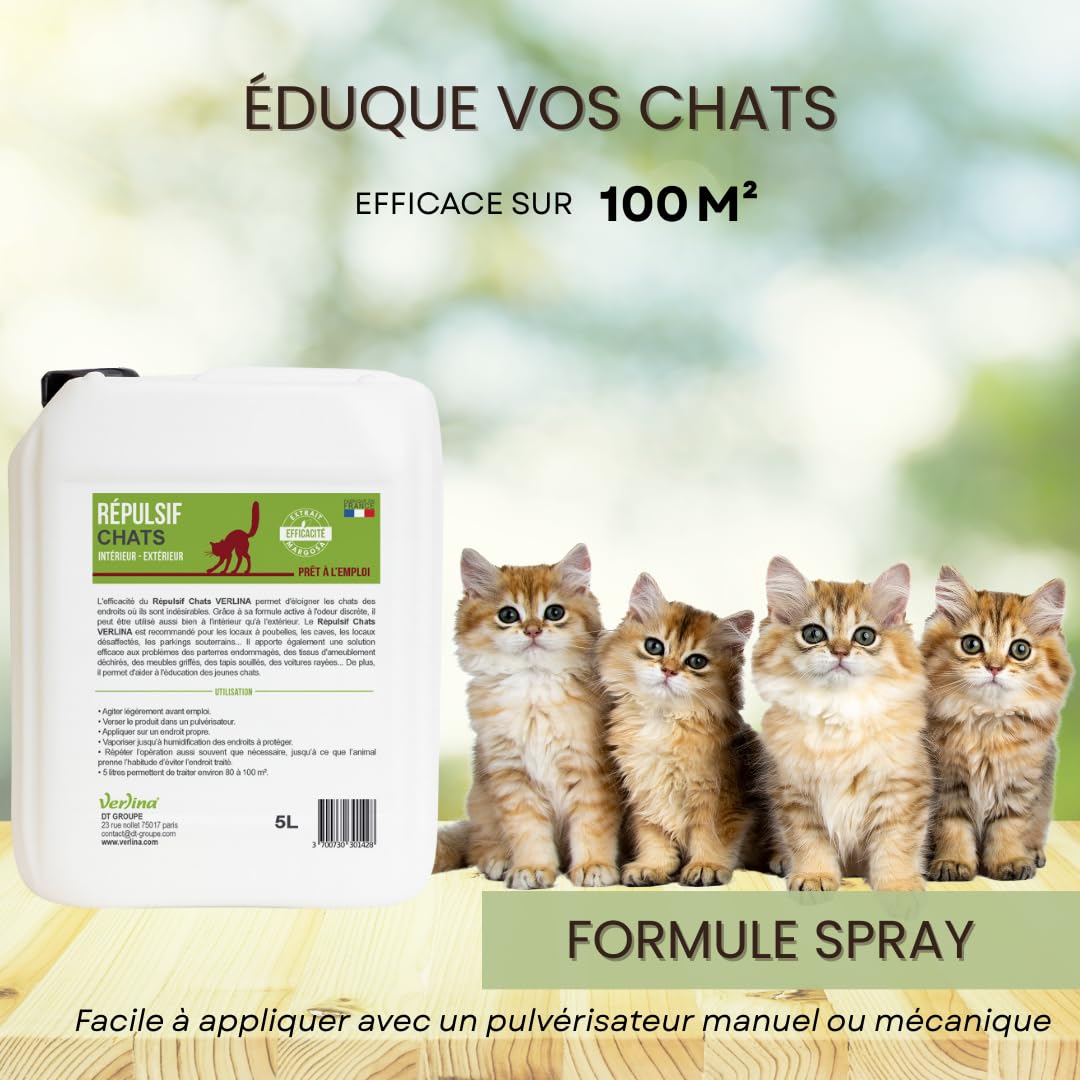 Répulsif Chats Intérieur Extérieur Naturel 5 litres Prêt à l'emploi Spray Non Tachante Protection Longue Durée