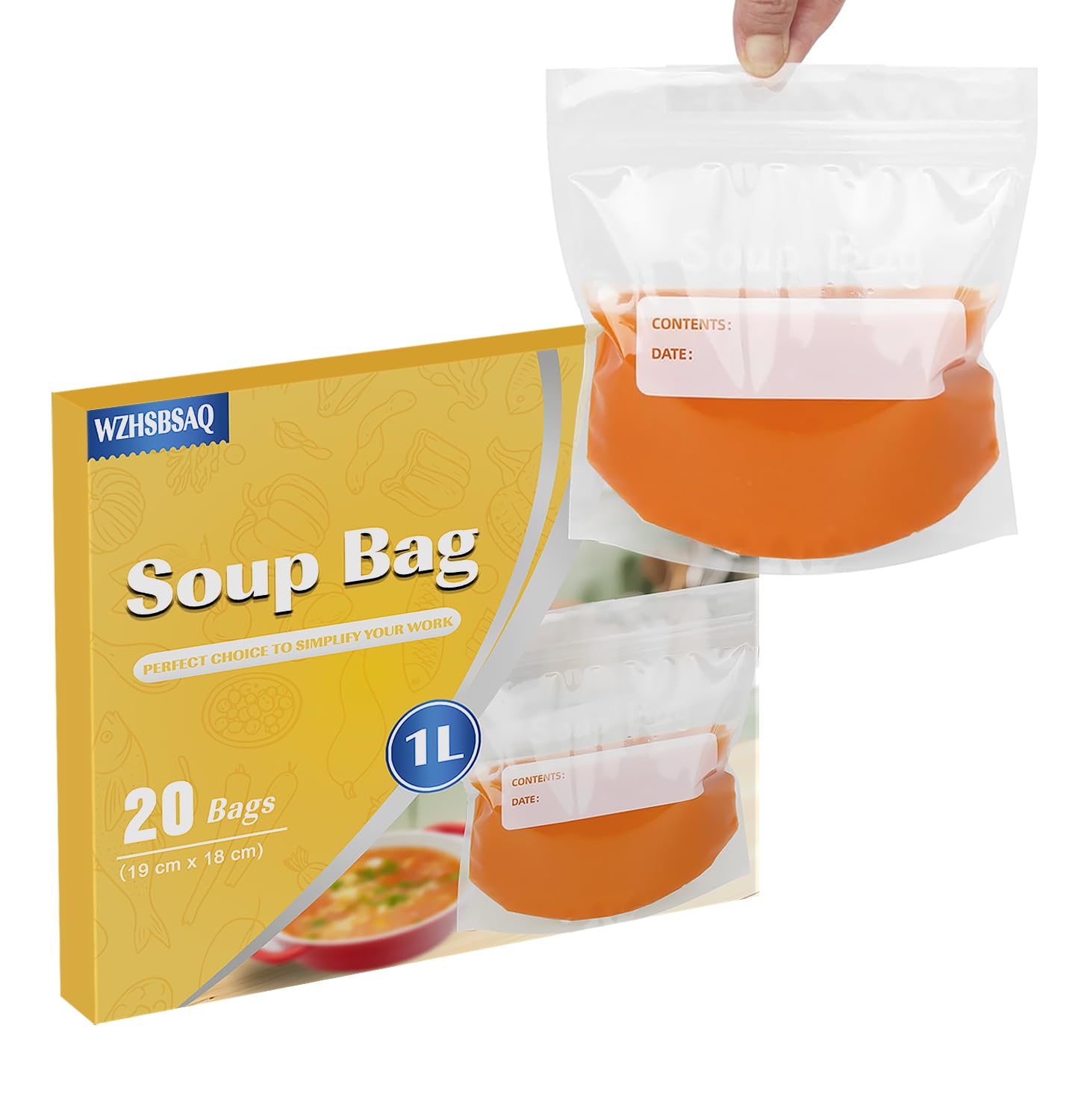 Wzhsbsaq Orange 20 X Soup Sauce Sealed Freezer Bags Reusable Liquid Storage Bags Large Capacity Holds Soups, Chilli, Meat Sauces, Curries And Any Liquids 1000Ml Capacity