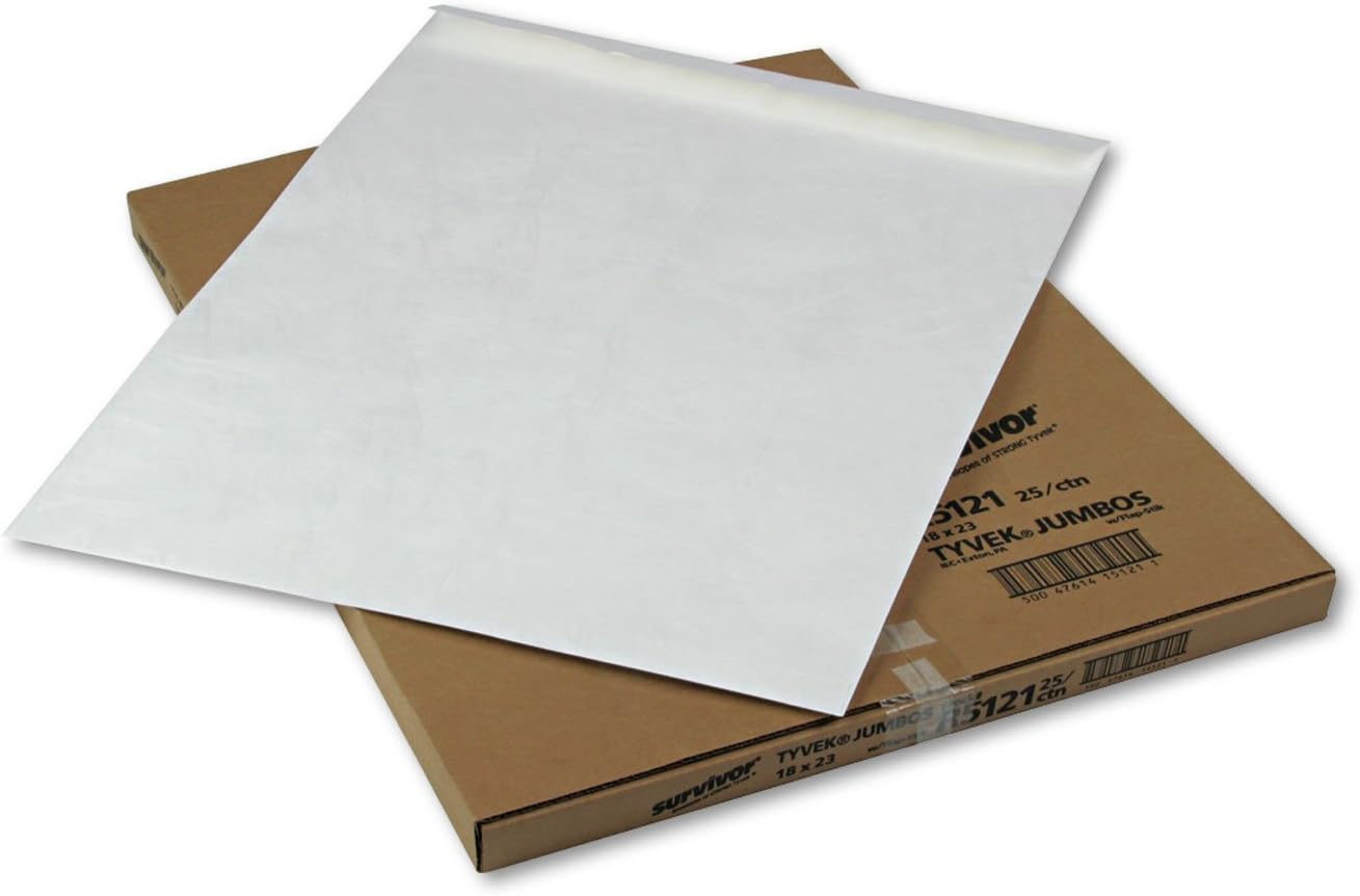Quality Park Survivor Jumbo Shipping Envelopes, 18" x 23", Made with Extra Strong Dupont Tyvek Material, Flap-Stik Peel and Seal Closure, 25/Box (QUAR5121)