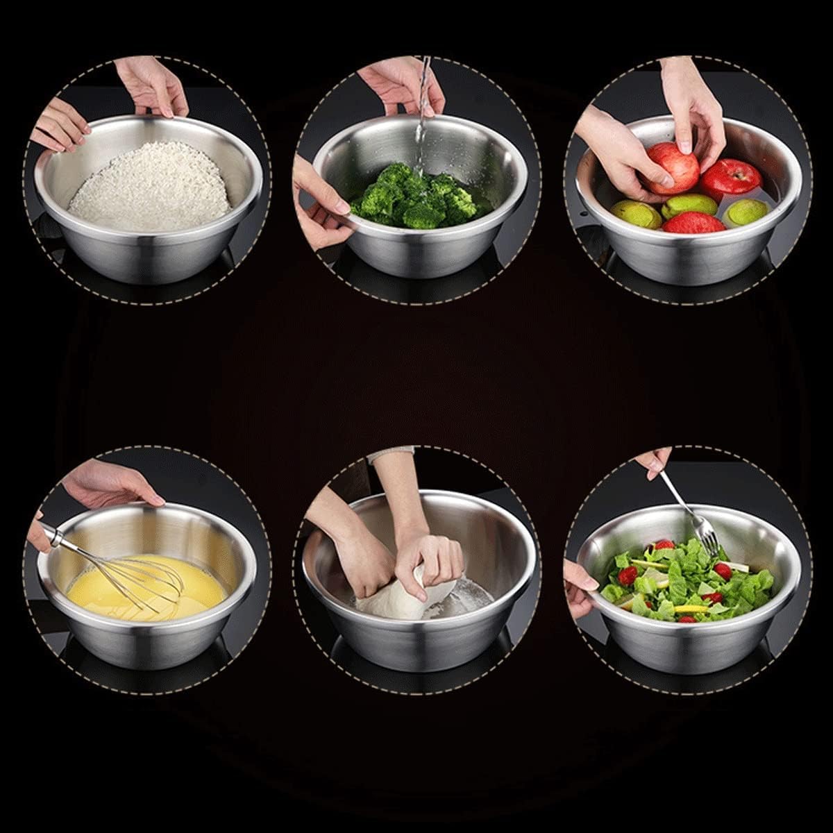 Juego de 4 ollas y tazones, tazones for mezclar, bandejas for servir barbacoa, utensilios de cocina apilables de acero inoxidable 304