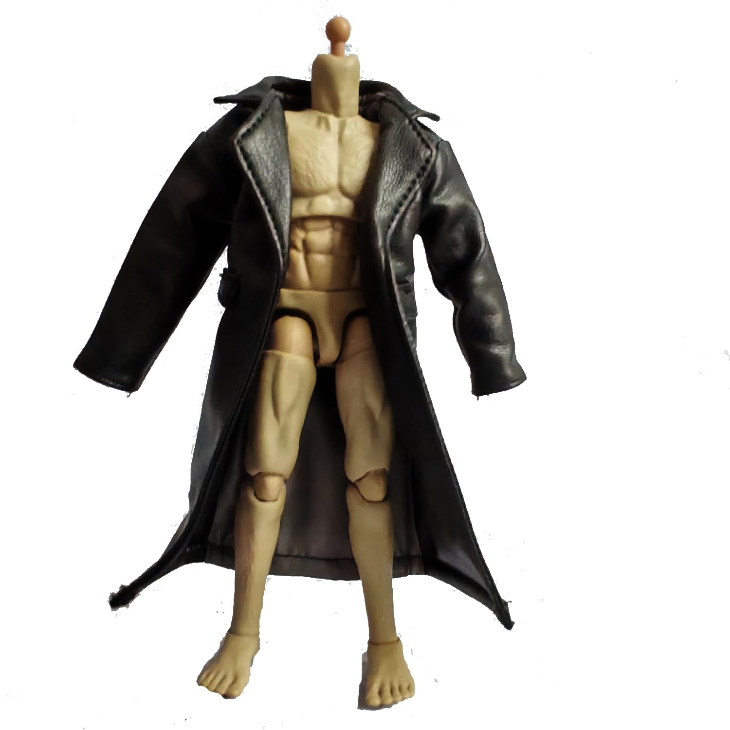 1/12 Scale Clothes Wired Faux Leather Windbreak Coat for 1:12 6inch Action Figure Doll (Black)
