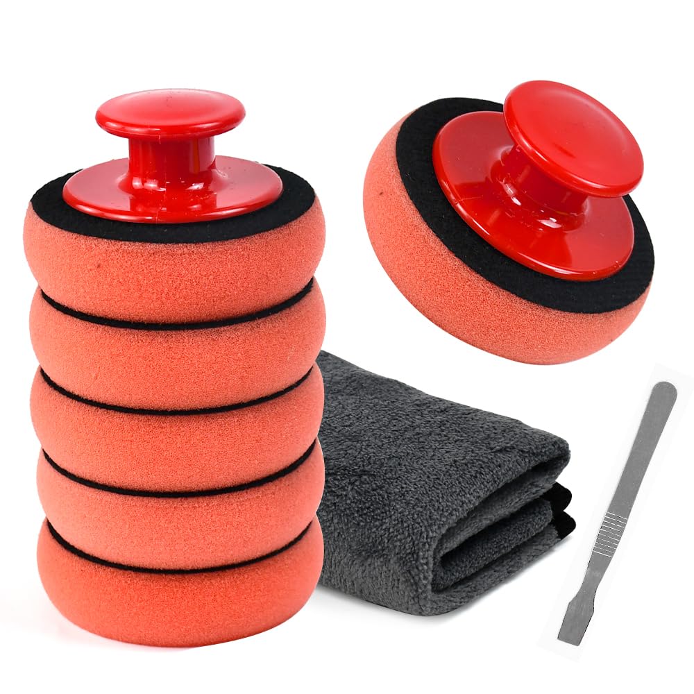 Lot de 6 Éponge de Polissage de Voiture - 90 MM - avec Poignée Antidérapante - Pad à la Main Poignée Pad Polissage Tampon de Polissages Eponge Polissages Voiture pour Voitures et Moto