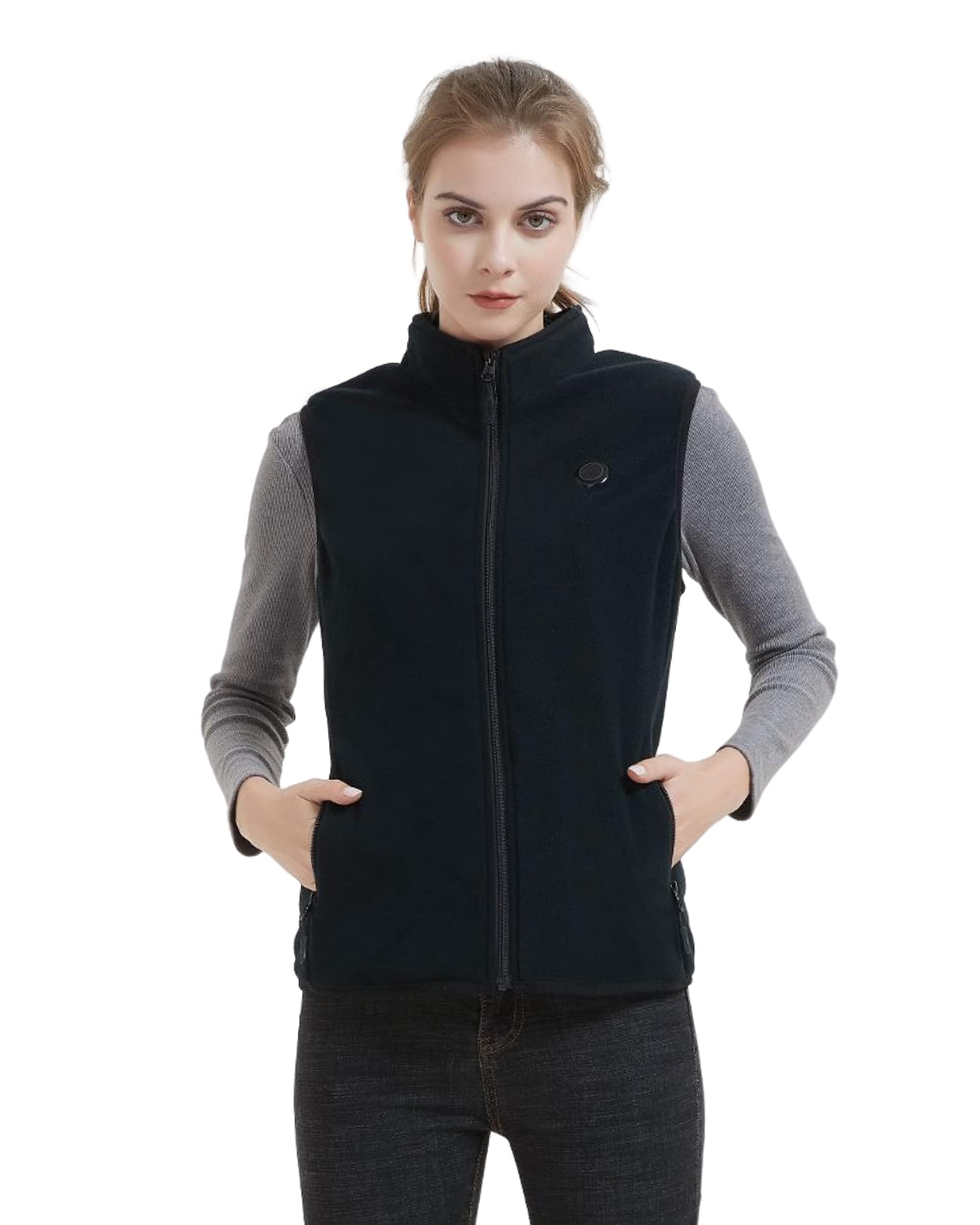HEWINZE Polaire Gilet chauffant Femmes avec batterie incluse, veste chauffage usb, utilisée pour le ski, le camping, la pêche sur glace et d'autres activités de plein air.