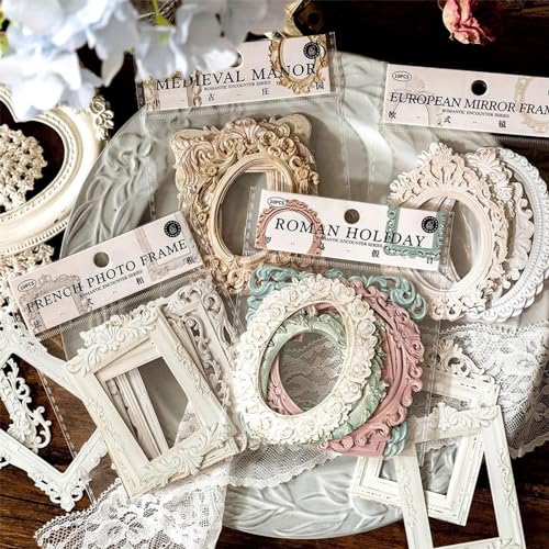 NATOSU Lot de 40 feuilles de cadre en dentelle pour scrapbooking, vintage, creux, cadre photo, matériau pour scrapbooking, arrière-plan, fenêtre, cadre en...