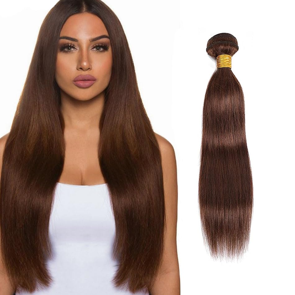 Zeslaerr 34 Inch #4 Chocolate Brown Color Human Hair Bundles Straight Weave 1 Bundle 100g Glueless Unprocessed Virgin Double Weft Human Hair Extension For Women