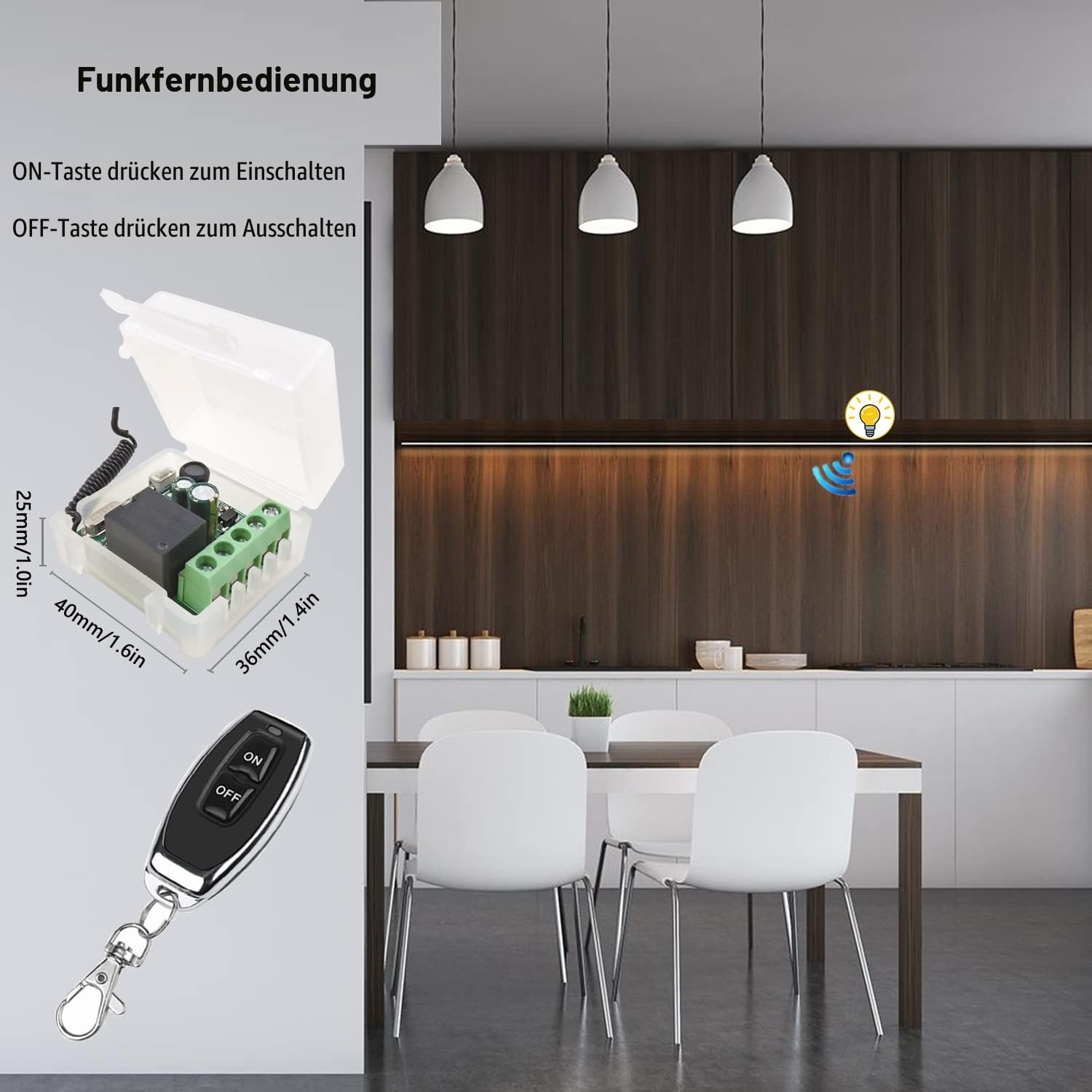DieseRC Funk Fernbedienung Schalter 220V 230V 1 Kanal Funksteuerung Relais Empfänger mit 5 Sender Schlüsselanhänger Potentialfreie Kontakte Relais Controller
