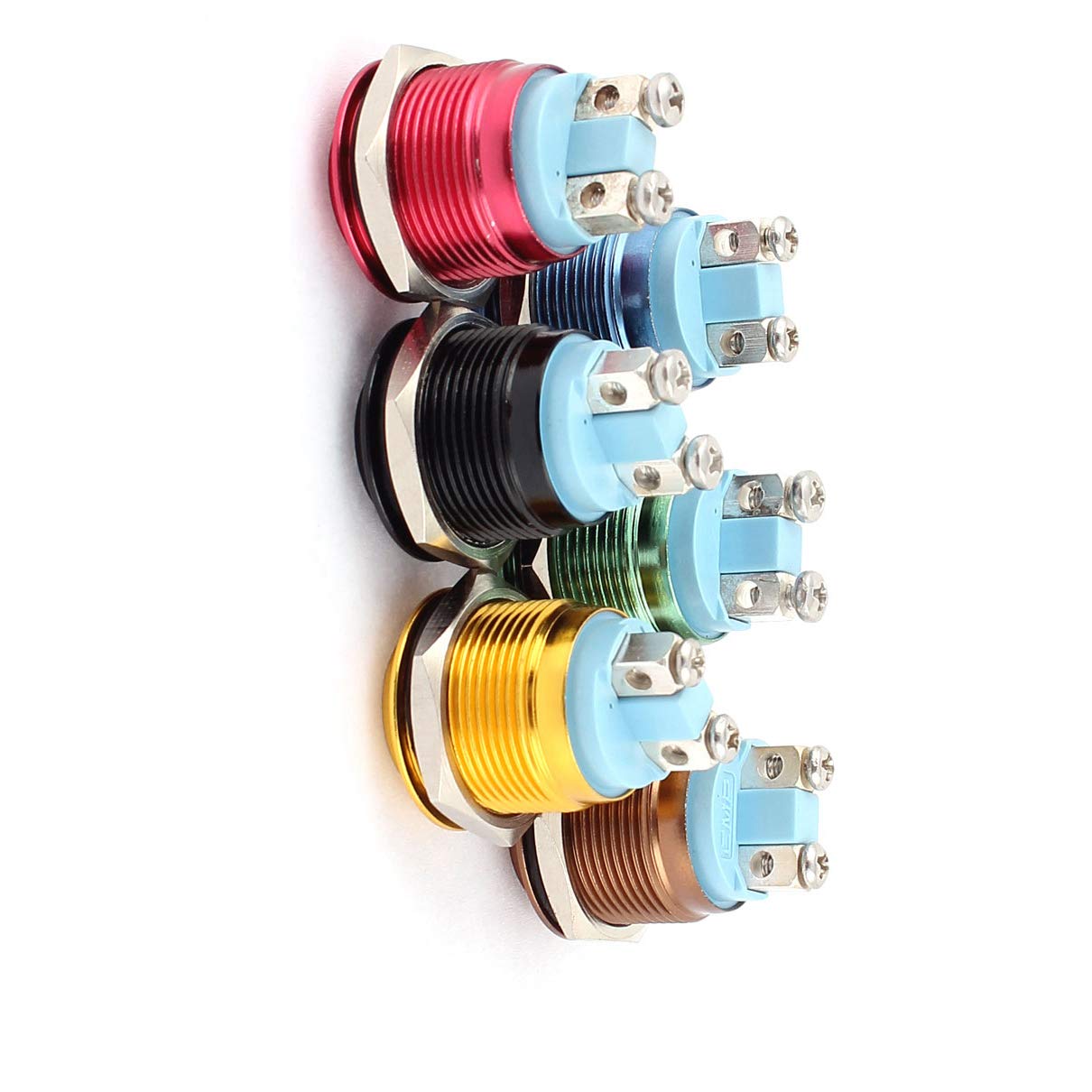 Aexit 6Pcs AC 220V Black Brown Blue Red SPST Momentary Push Button Switch (a9d2d2dd1aefd29a9a2c32e8b43aaba1)