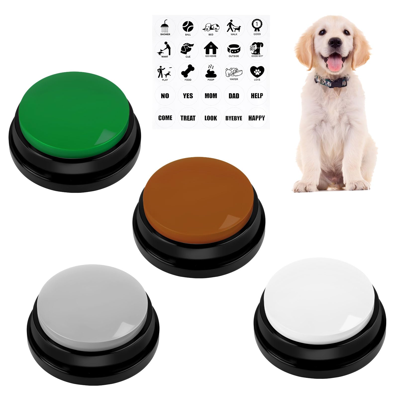 vsshe Pulsanti per Cani, 5 Pezzi Pulsante per l'addestramento del Cane, Set di Bottoni per Cani, Registrazione e Riproduzione di 30 Secondi,con Adesivi e Tappetino in Gomma per Cani Animali Domestici