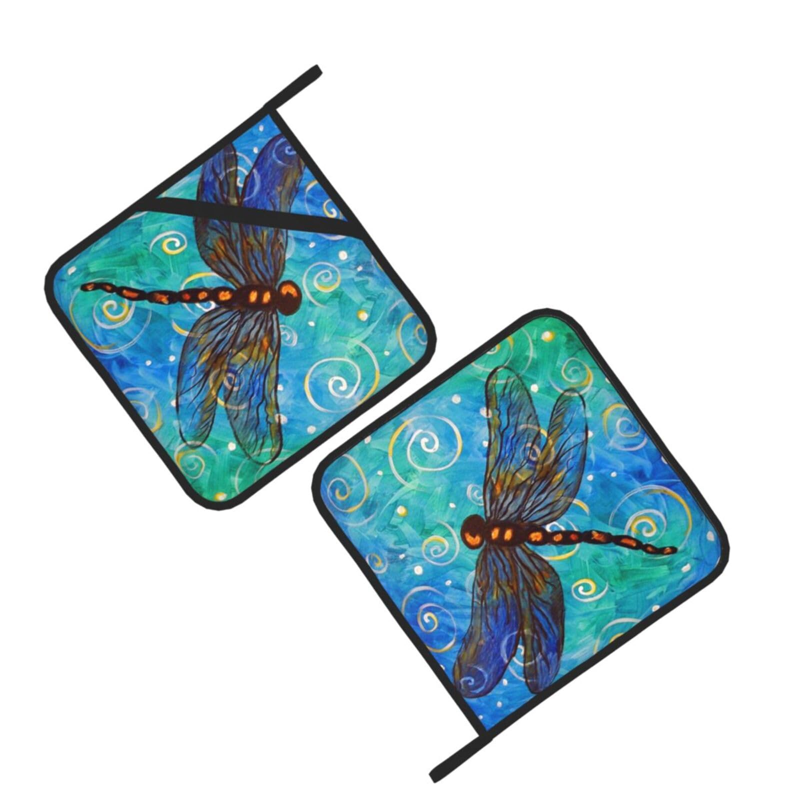 Blue dragonfly Printed Oven Pot Holders Set of 2 Pcs Heat Resistant Kitchen Microwave Potholders for Cooking Baking Grilling