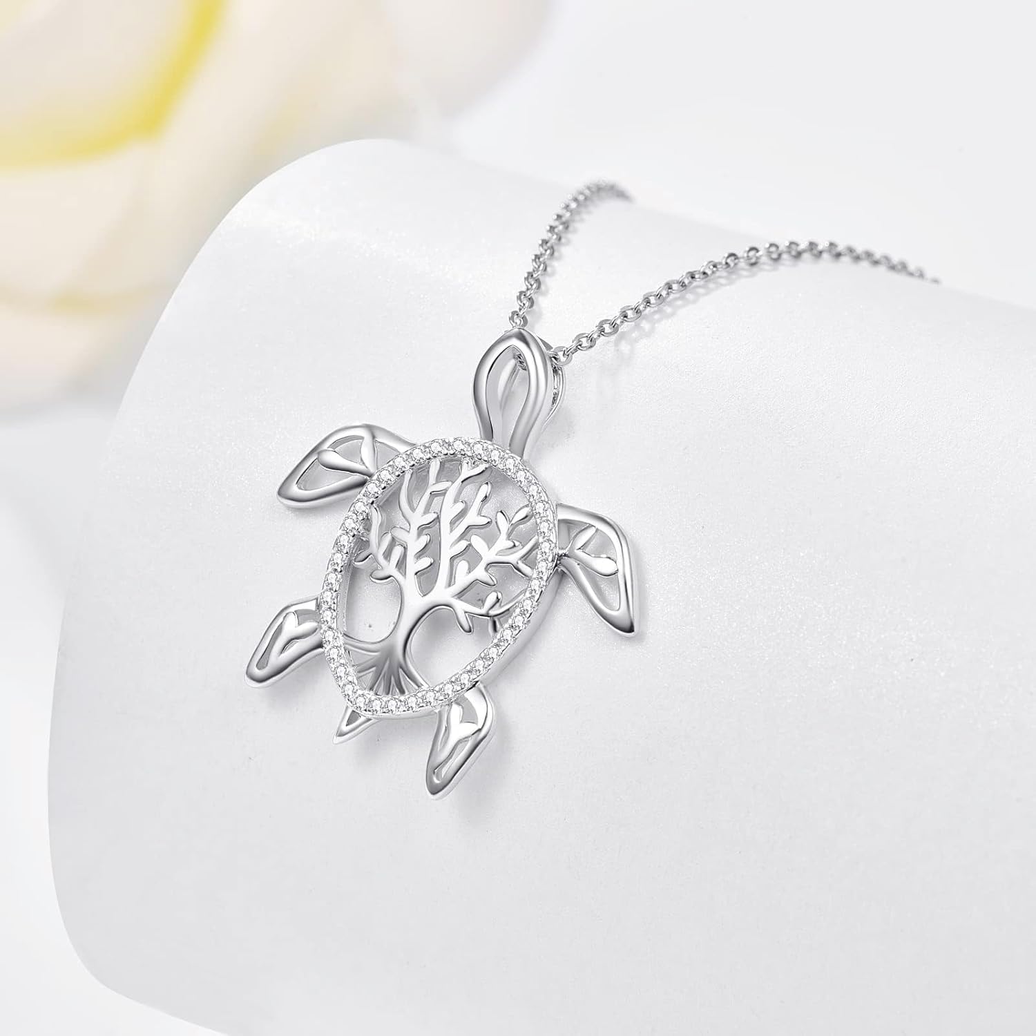 Dreamboat Turtle Necklace 925 Sterling Silver Tree of Life Sea Turtle Pendant Necklaces Tortoise Jewelry Birthday Party Gifts for Women - Image 3