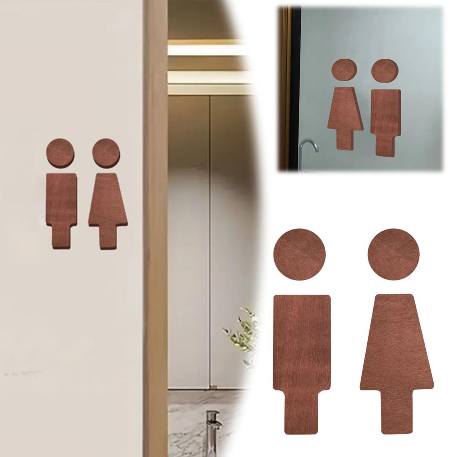 del bagno in legno - Segnale di toilette moderna, marcatore della porta WC facile, placca gabinetto resistente, elegante indicatore | Pratico per lavoro, hotel, negoz