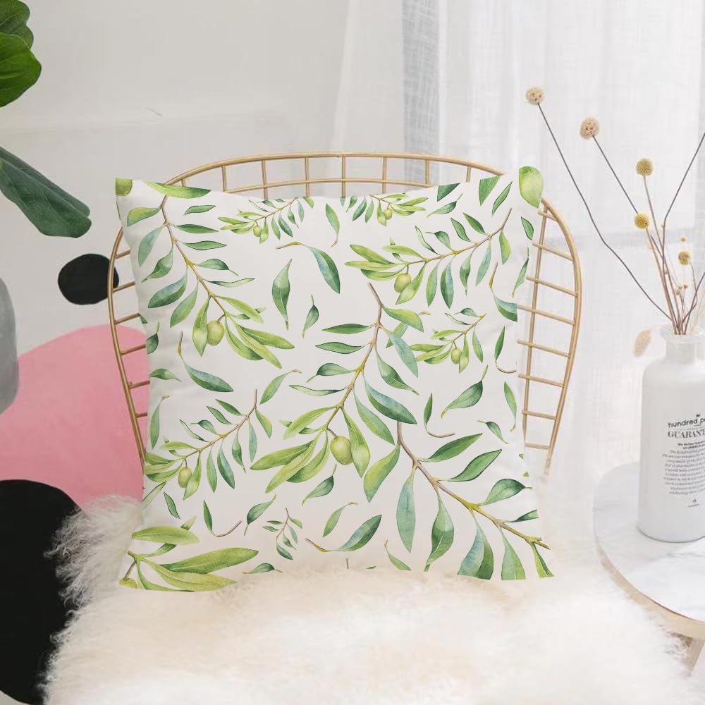 HYOSXW Cushion Cover,Throw Pillow Case Home Decorative for Living Room Bedroom Sofa Chair 16X16 Inch,Green watercolor olive branch seamless pattern on white background,Pillowcase 40X40cm