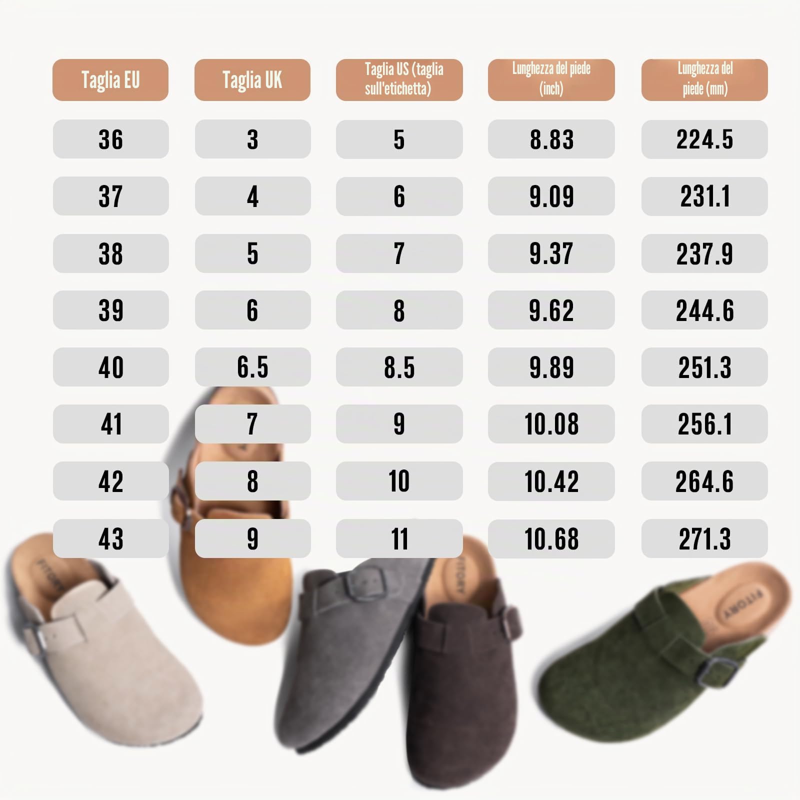 FITORY Sabot Donna Slip-On Comodi in Pelle con Suola in Sughero Morbida Scarpe con Plantare,Taglie 36-43