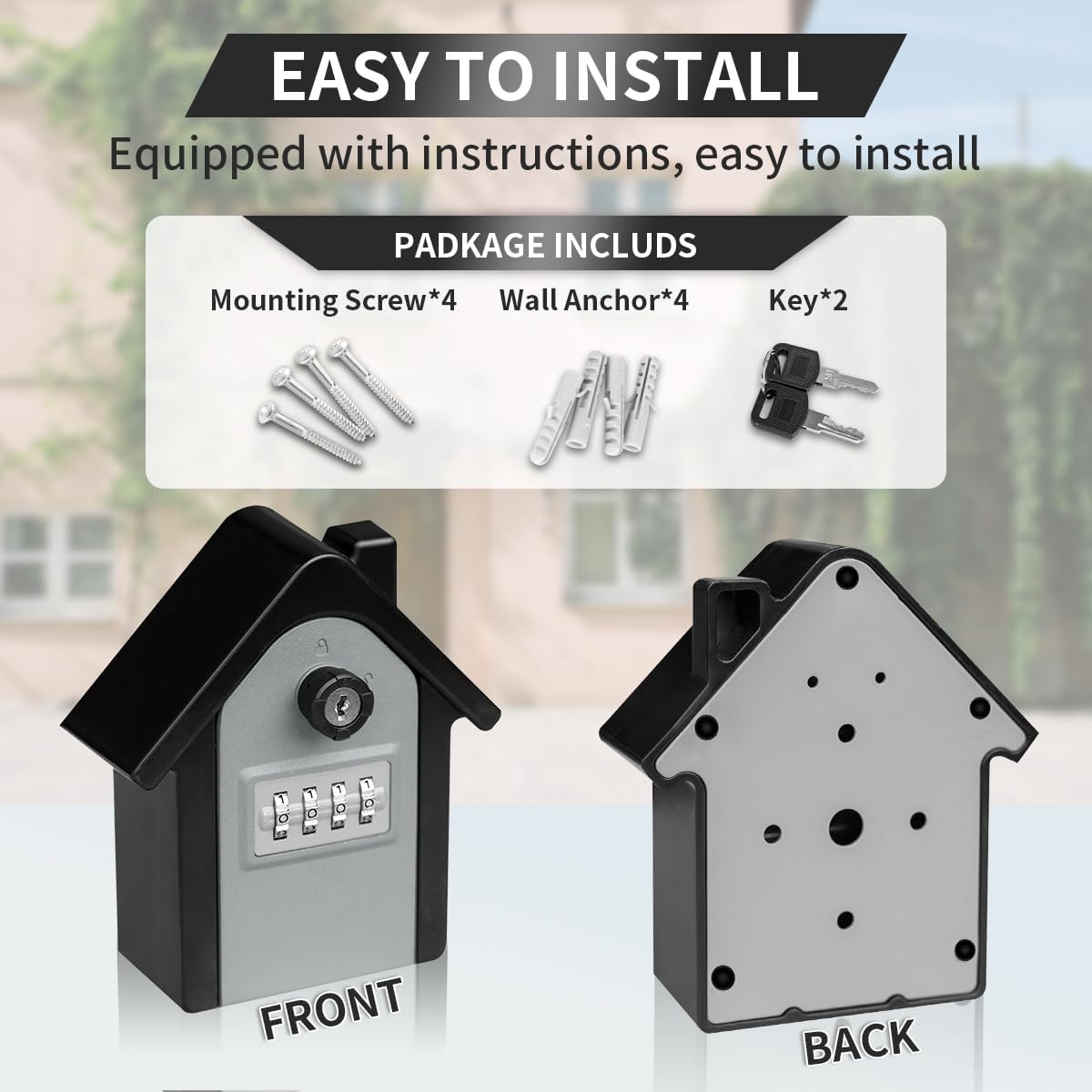 Key Lock Box with Combination lock & Key lock, Portable Large Capacity Key Storage Box Wall Mounted, Resettable Code, Waterproof Security Lock Box for Home, Office, Garage, Realtors Gray(1 Pack)