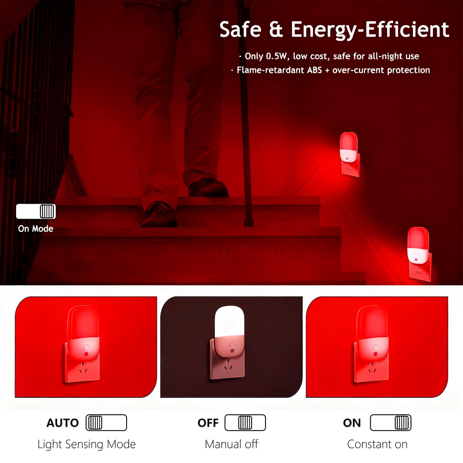670nm Red Light Night Light for Sleep Therapy 3 Pack Auto On Off Dimmable Night Light with Dusk — view 6