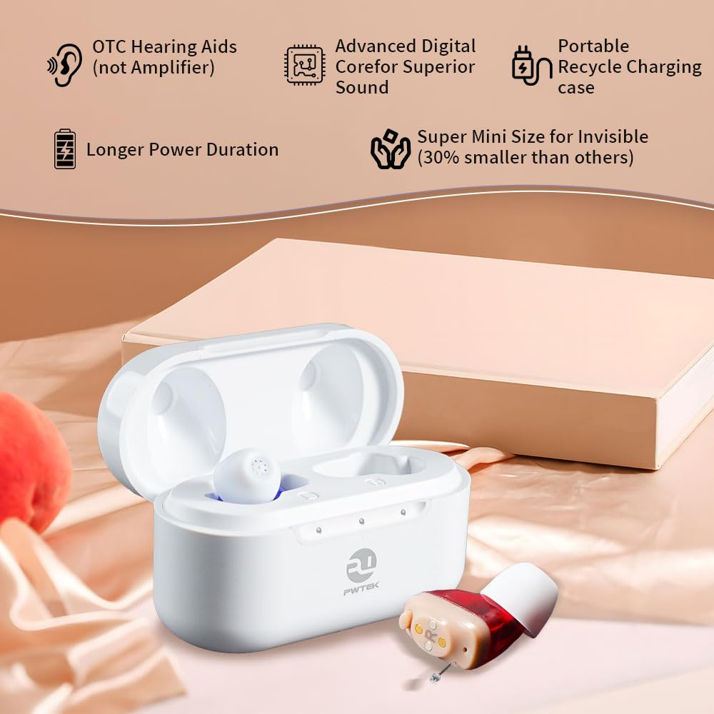 Wireless OTC Hearing Aids for Senior & Adult, Rechargeable Hearing Amplifiers,Noise Cancellation with Crystal Clear Sound for Assist Hearing,Nearly Invisible