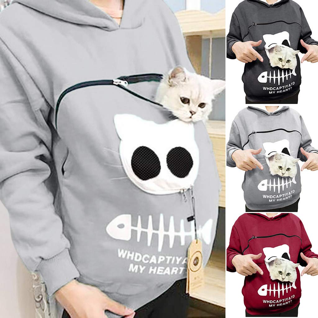 Generico Felpa da Donna con Cappuccio e Cane Gatto Titolare Carrier Giacca Grossa Sacca Felpa Donna Invernale Tumblr con Marsupio per Portare Il Vostro Gatto