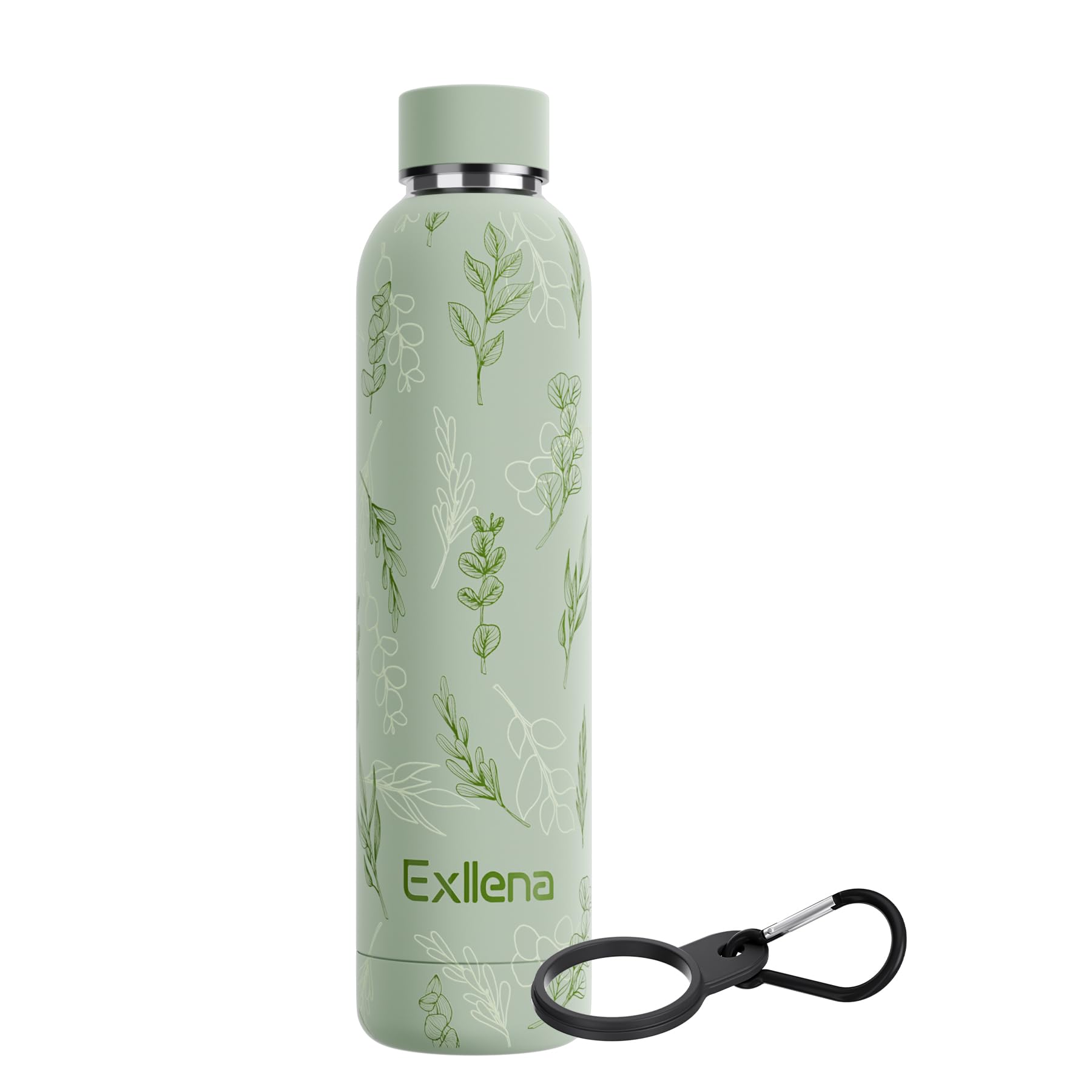 Exllena Insulated Water Bottles 750ml with Clip, Double Wall Vacuum Flask Keeps Drinks Cold 24 Hrs/Hot 12 Hrs, Stainless Steel Water Bottle BPA Free(Floral)
