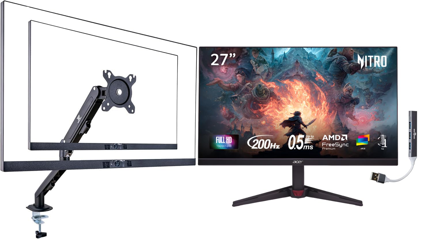 Acer Nitro 27" FHD IPS ZeroFrame Design Gaming Monitor Up to 200Hz