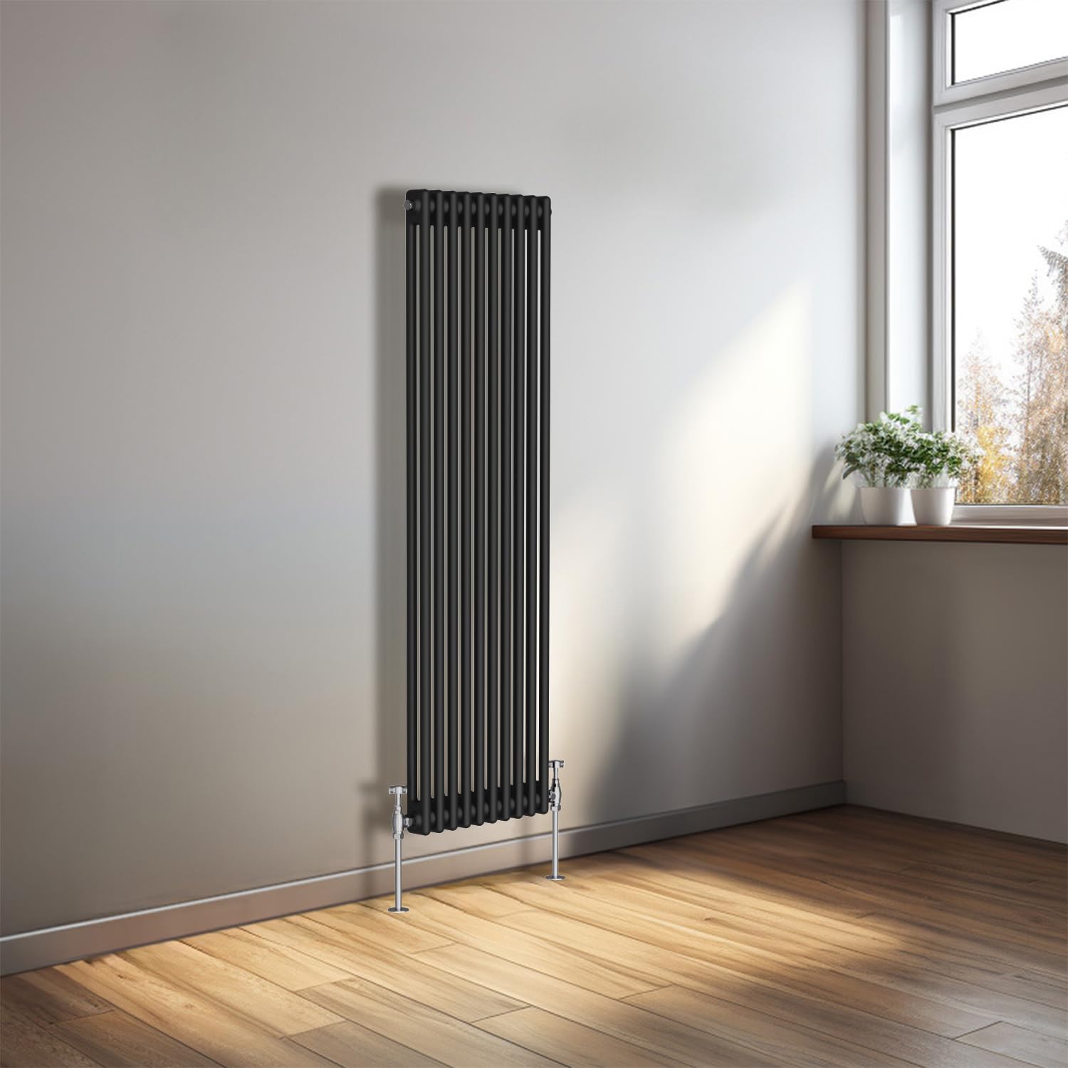 NRG 1500 x 470mm Cast Iron Vertical Radiator Black 2 Column Central Heating Rads โ image 1