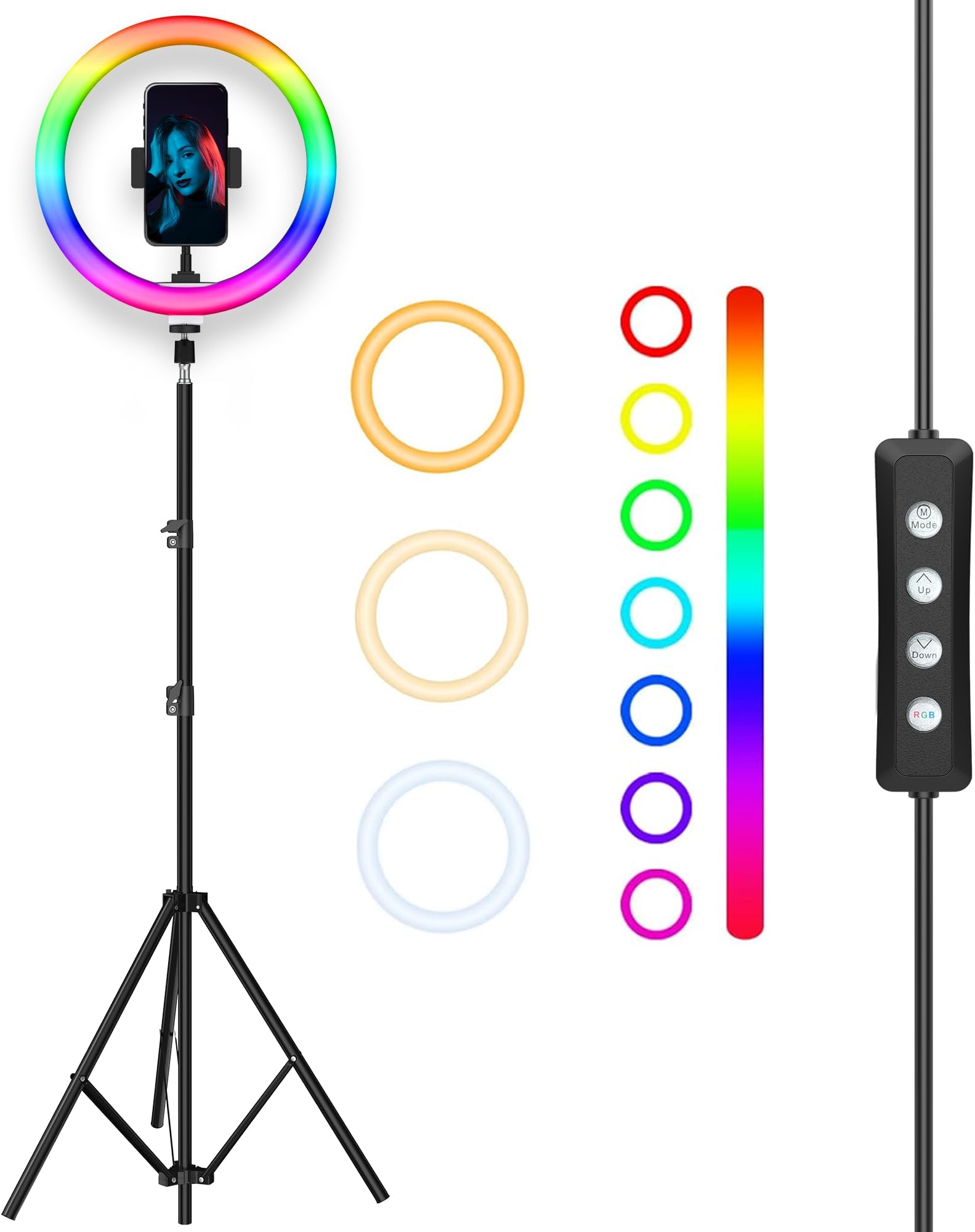 14 Inch LED RGB Ring Light with Tripod Stand for Camera, Phone, YouTube, Video Shoot, Live Stream, Makeup, Reels, Professional Multicolour Ringlight with 7 Feet Foldable Stand & Mobile Mount