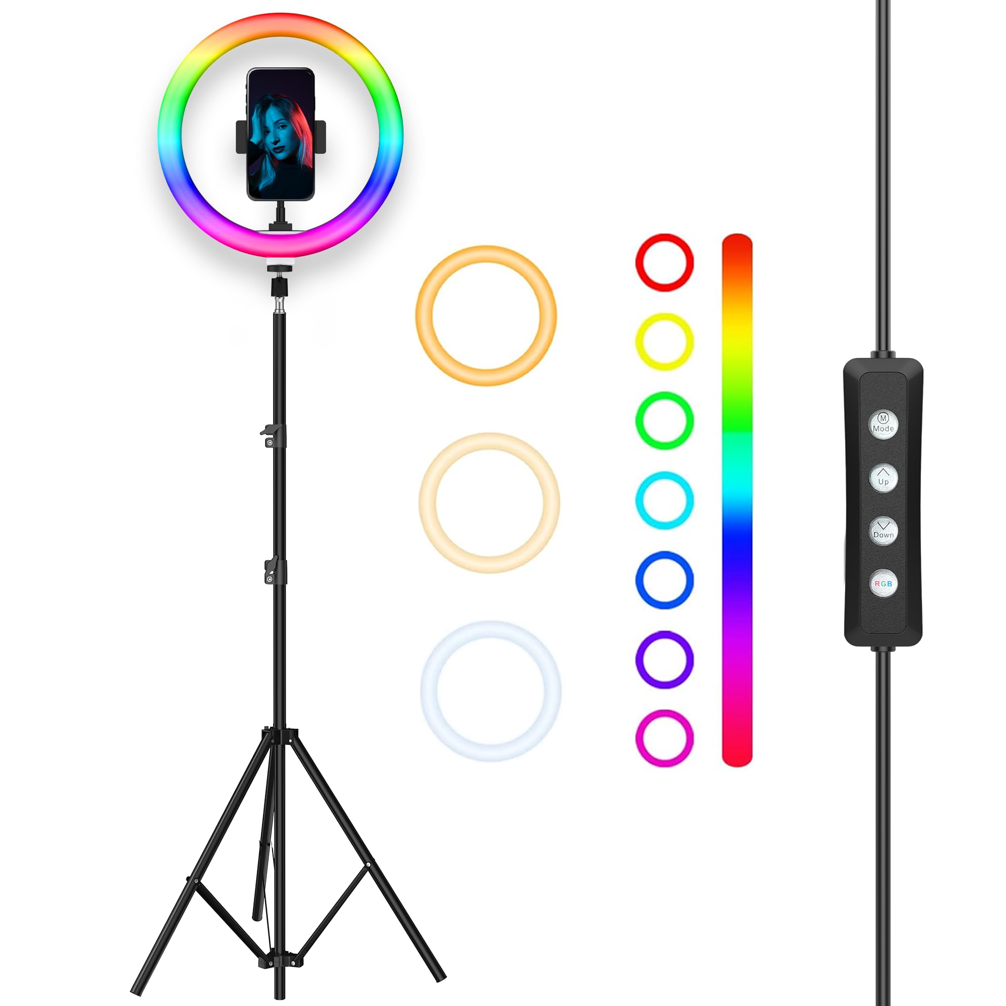 Tygot 14 Inch LED RGB Ring Light with Tripod Stand for Camera, Phone, YouTube, Video Shoot, Live Stream, Makeup, Reels, Professional Multicolour Ringlight with 7 Feet Foldable Stand & Mobile Mount