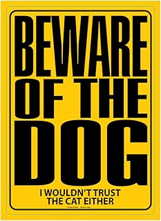 Beware of the Dog メタルサイン - 簡単に掛けられる壁装飾 - 男性の洞窟のための楽しいブリキ看板 - メタル寮の部屋の装飾 ガレージサイン 男性の洞窟サイン