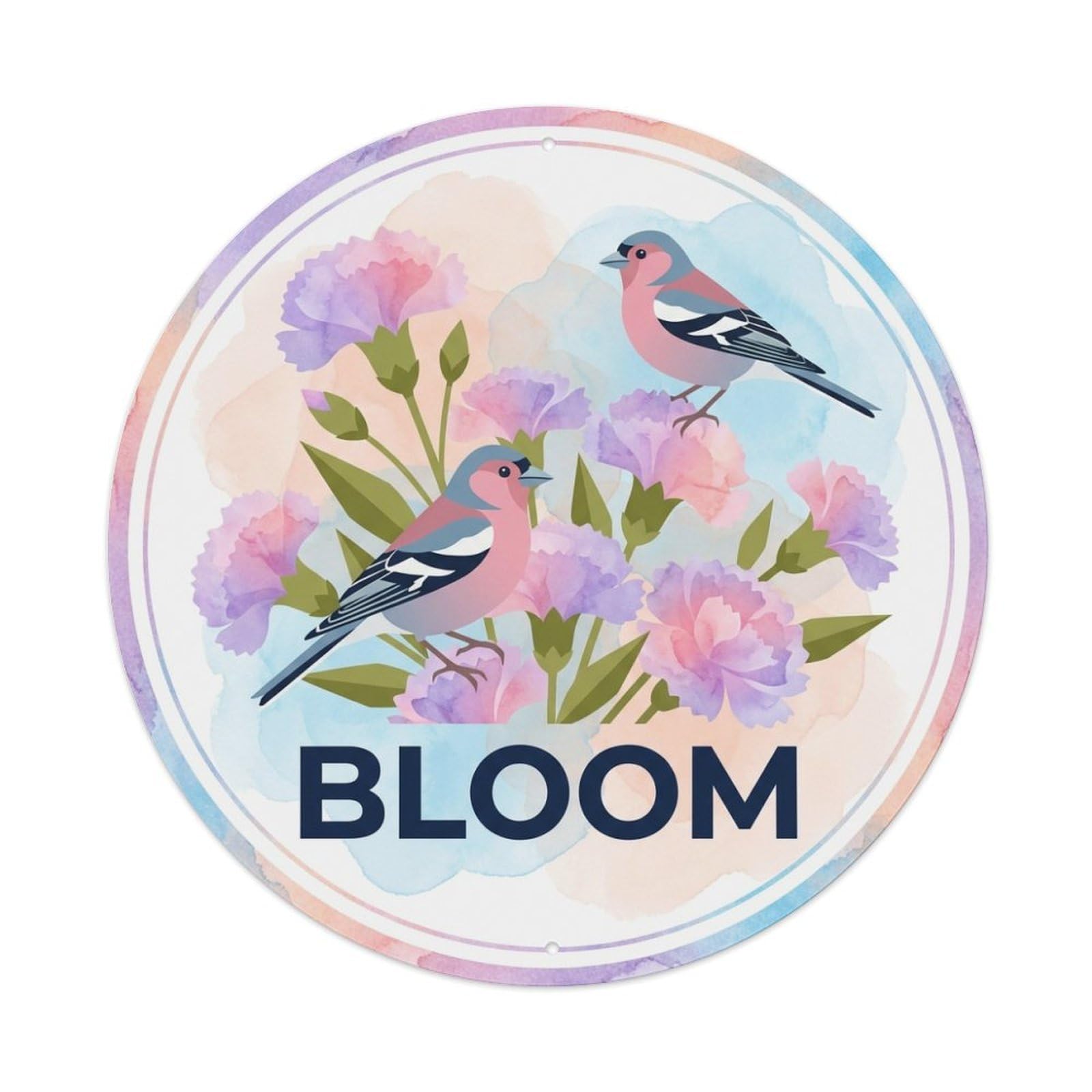 Carnation Bouquet Watercolor Bird Slogan Bloom Metal Tin Sign