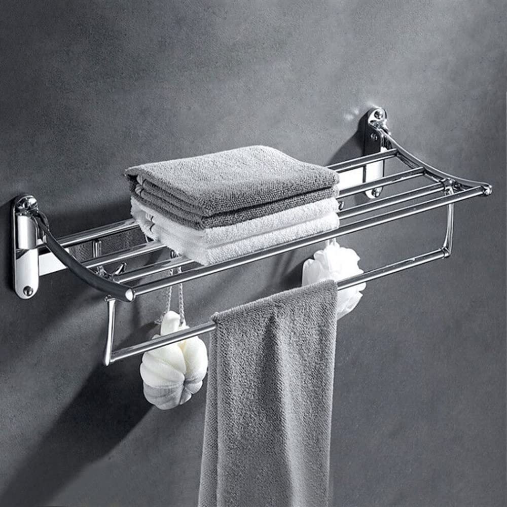 GLETSF Universal Towel Rack, Bathroom Towel Rack Wall Mounted Towel Rack, Bathroom Towel Rack, Brass Folding Towel Rack, Foldable Fixed Towel Rack, Bathroom Shelf Towel Rack/Bla-Chrome 60cm-a