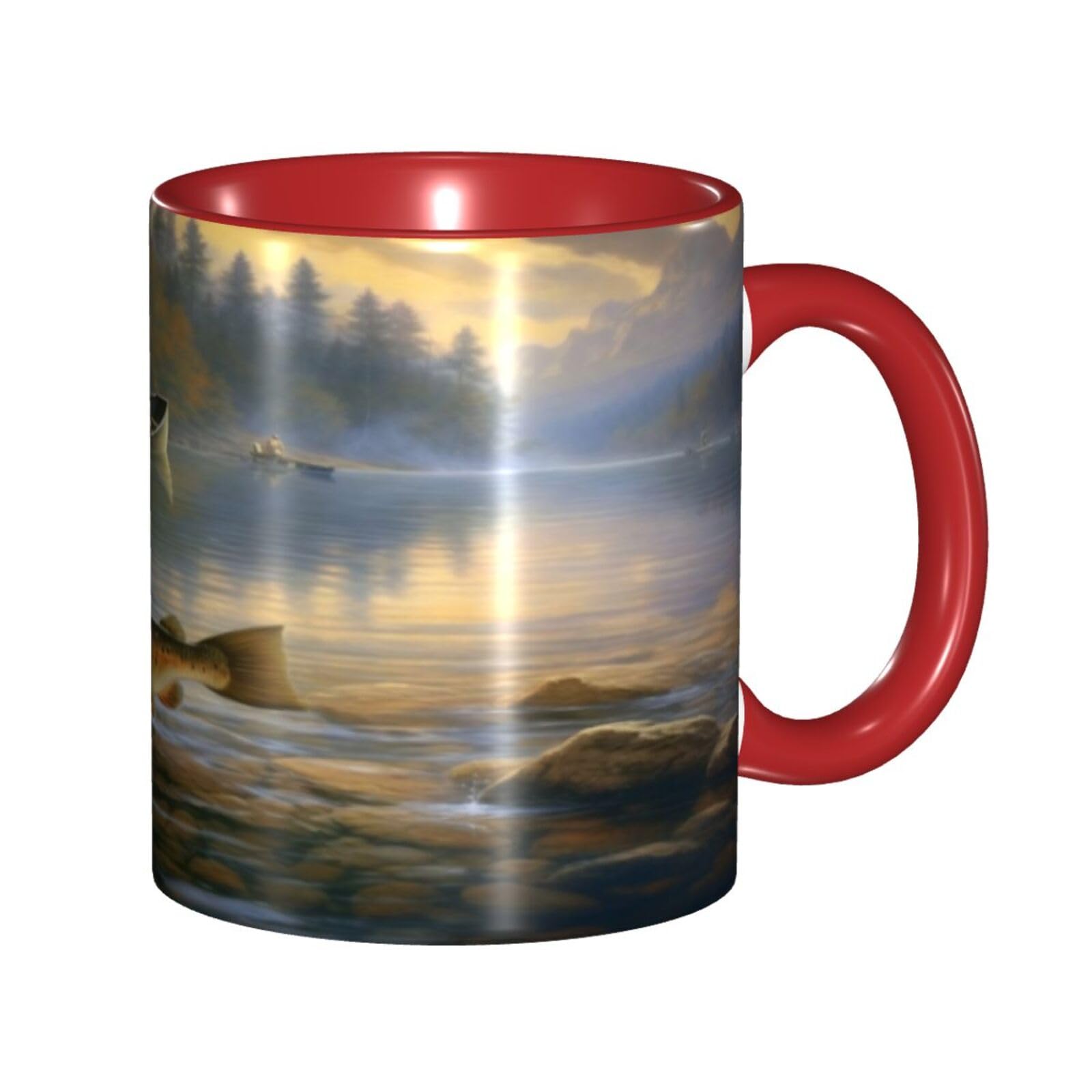 BKTRAVERPT Funny Fishing Lake Fishermen Coffee Mug - 11oz Two Tone Color Ceramic Cup with 3D Pattern | Cute Gifts for Men, Women, Office, Work
